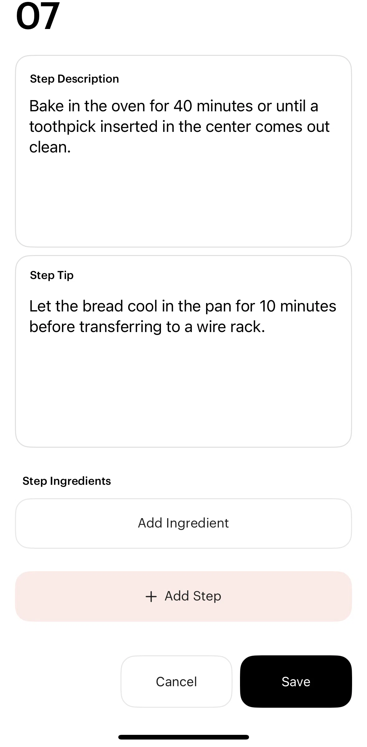 Julienne Screen screen in the Adding an ingredient flow