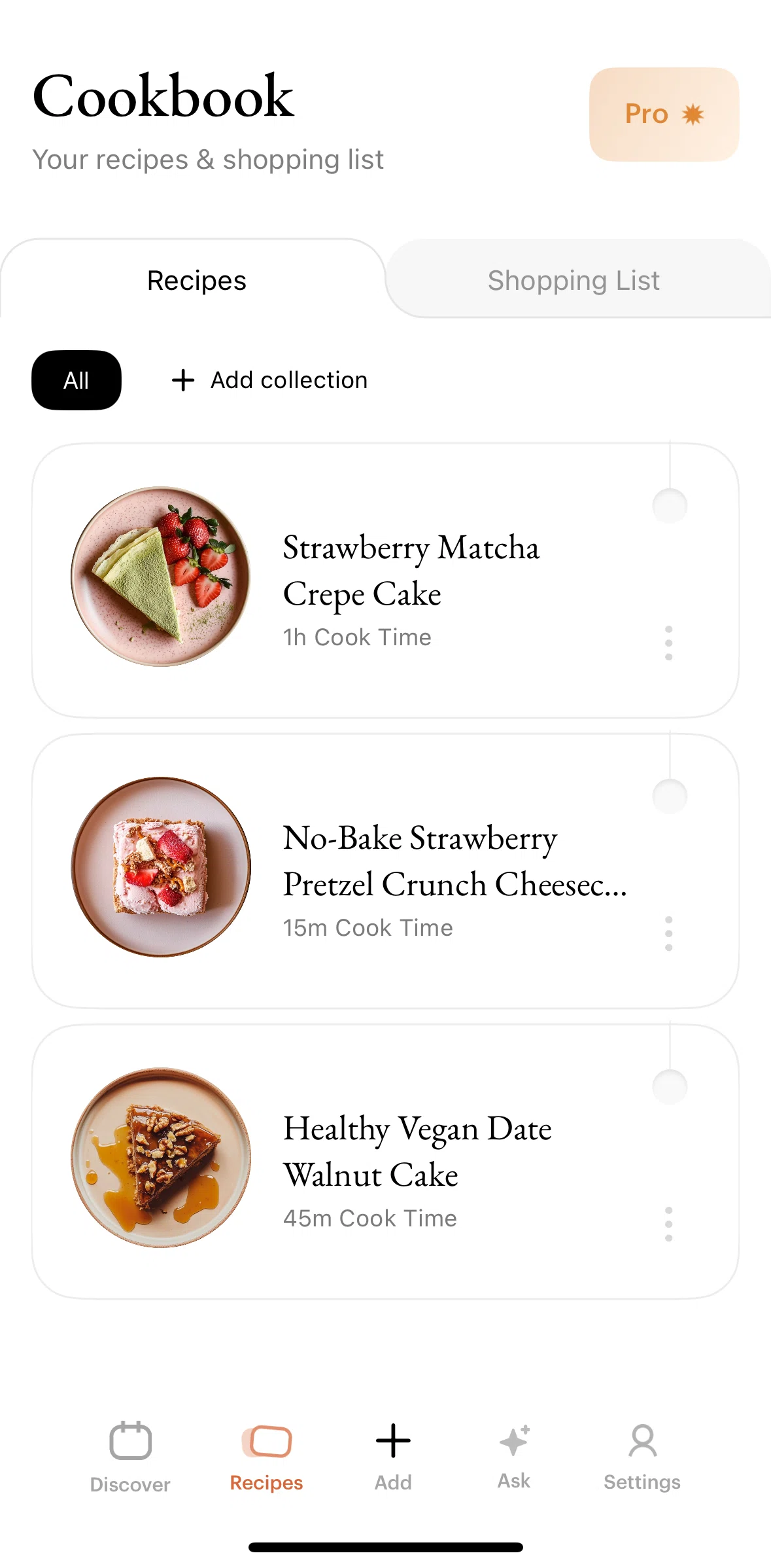 Julienne Screen screen in the Deleting a recipe flow