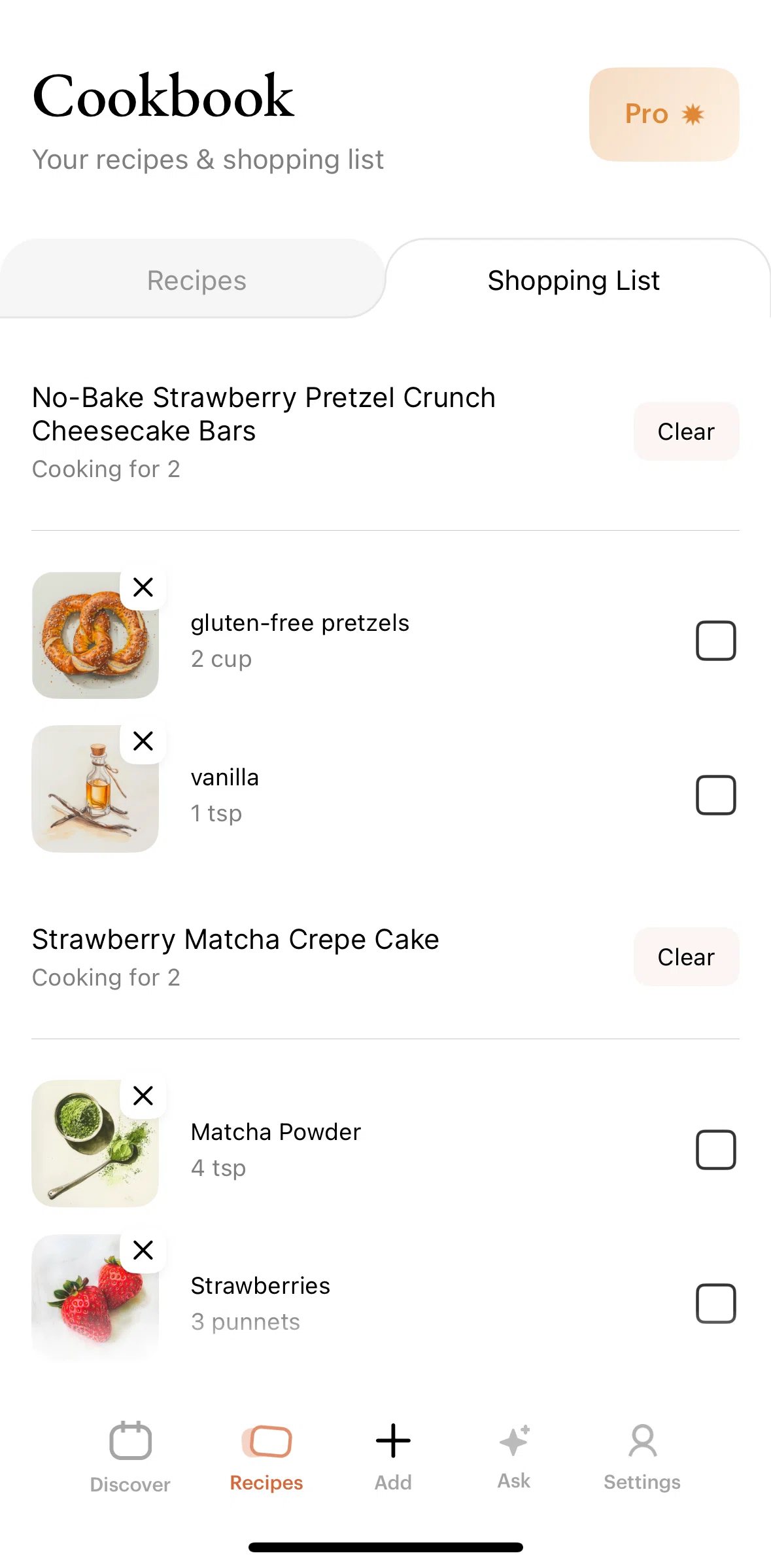 Julienne Screen screen in the Deleting an ingredient flow