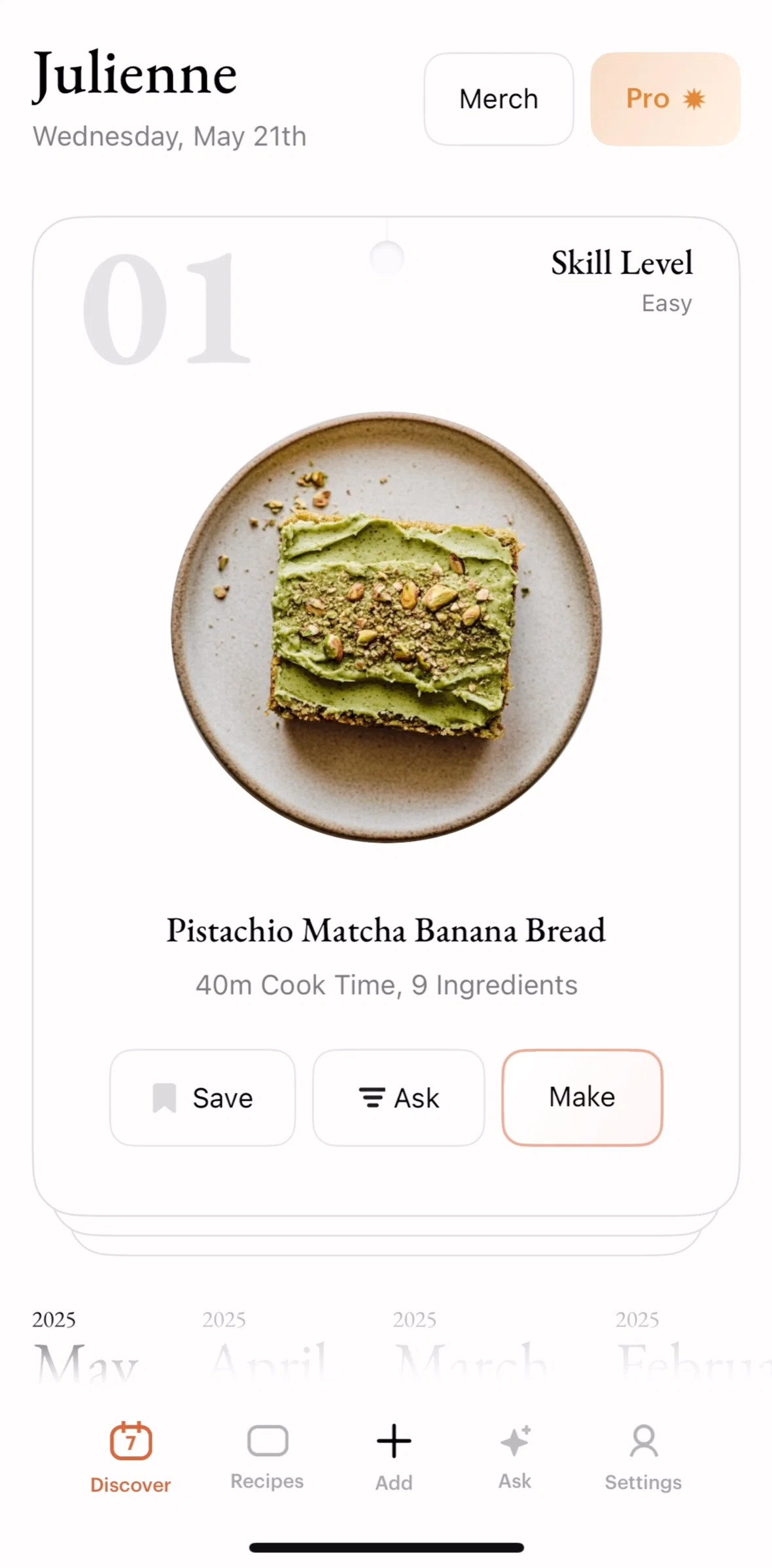 Julienne Screen screen in the Discover flow