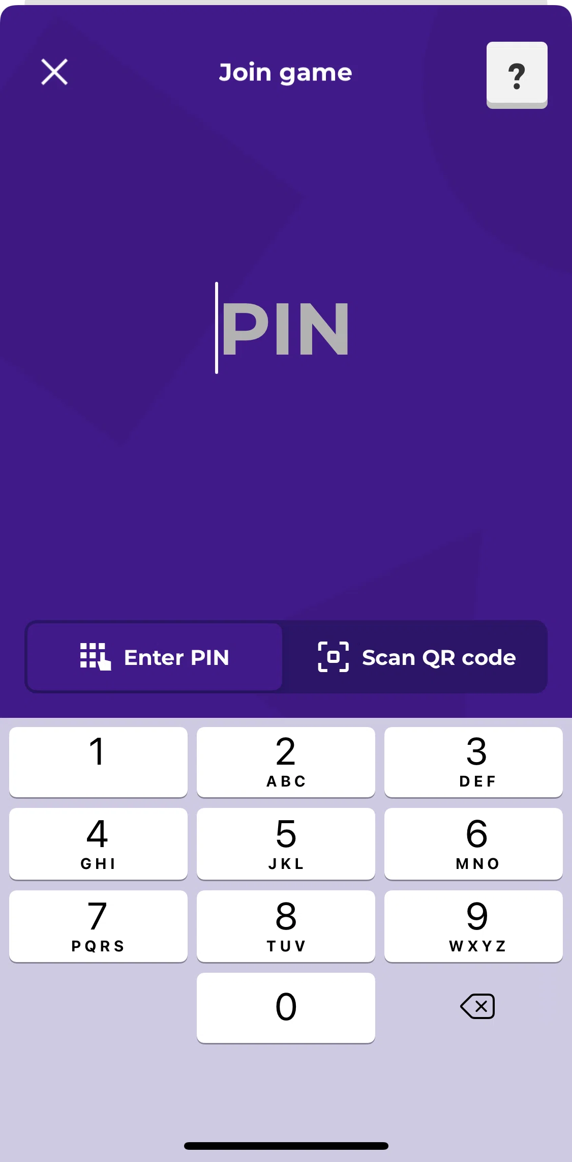 Kahoot Screen screen in the Joining a game with a PIN flow