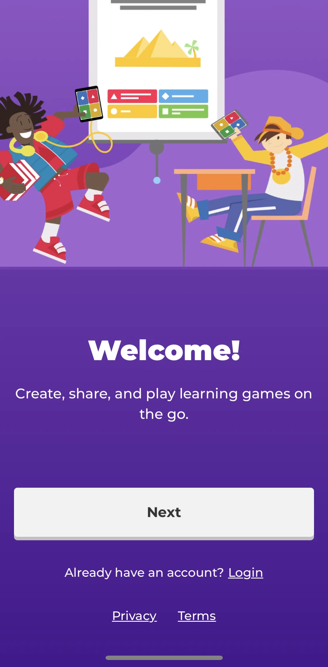 Kahoot Screen screen in the Privacy policy flow