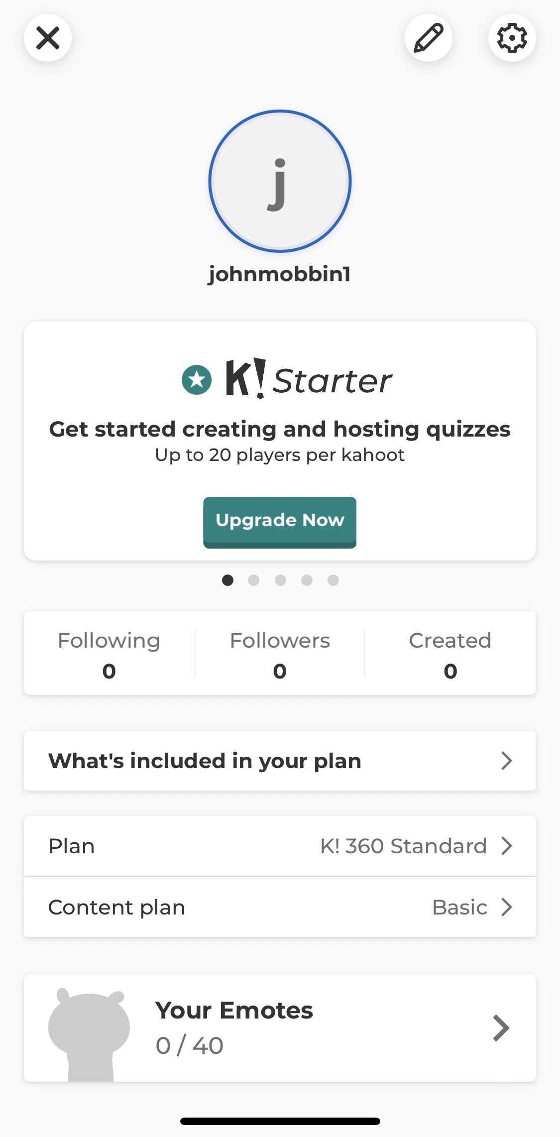 Kahoot Screen screen in the Settings flow