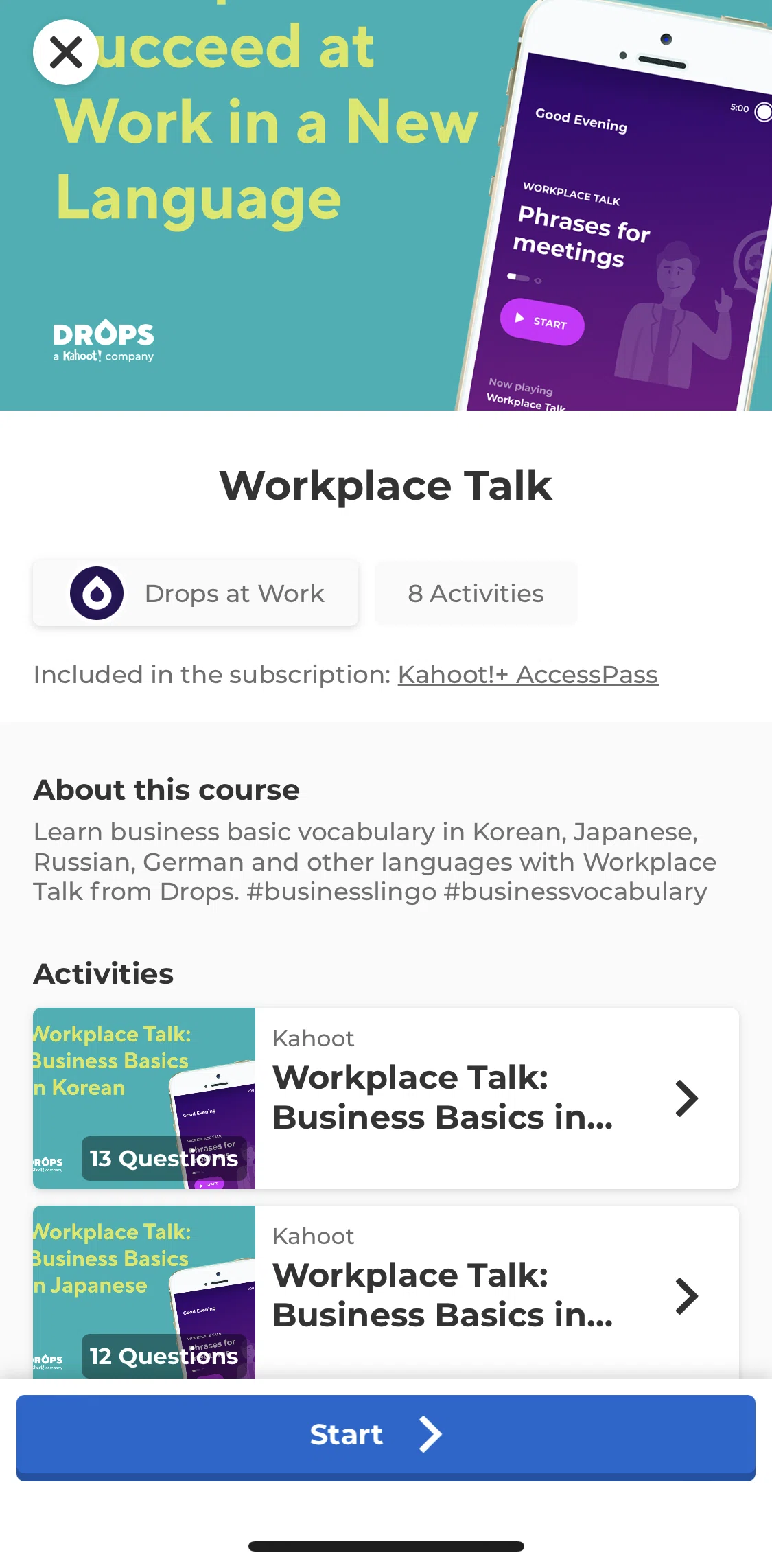 Kahoot Screen screen in the Starting & leaving a premium quiz flow