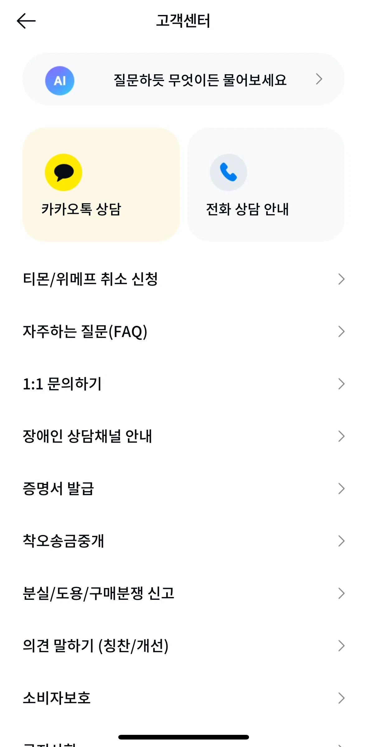 Kakao Pay Screen screen in the Asking AI a question flow