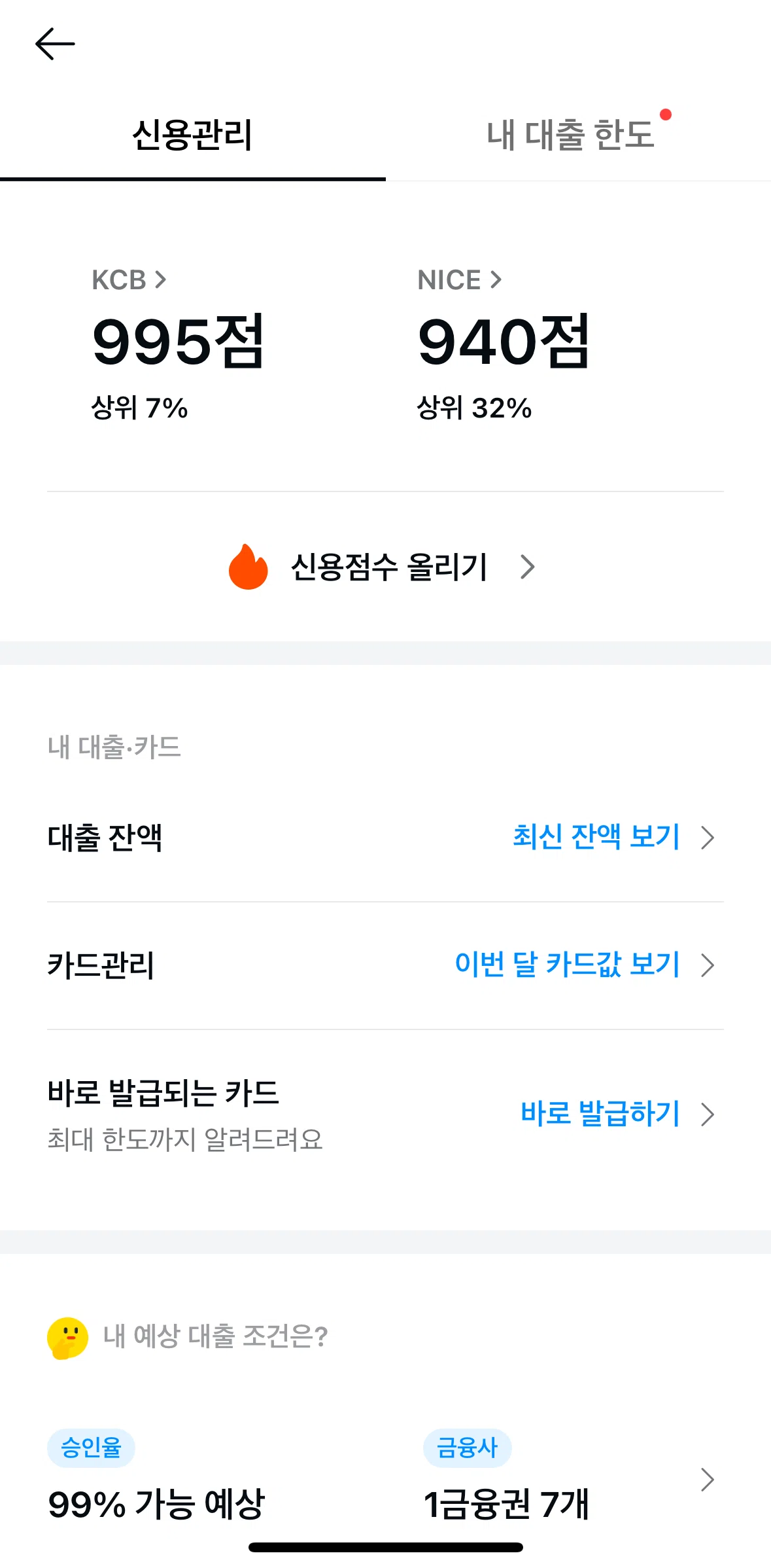 Kakao Pay Screen screen in the Credit score tip flow