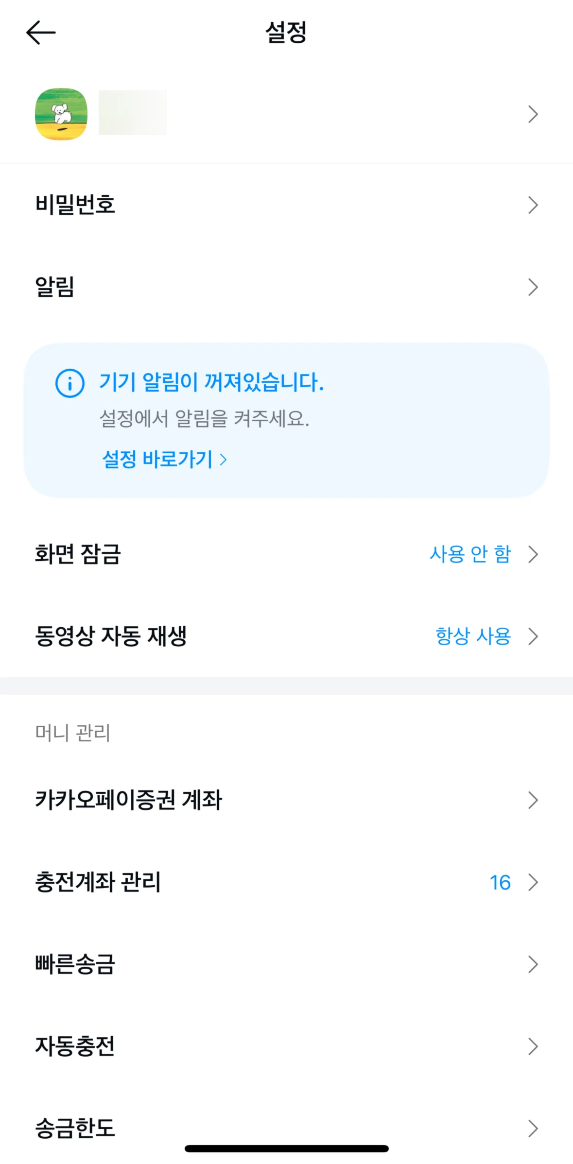 Kakao Pay Screen screen in the My information flow