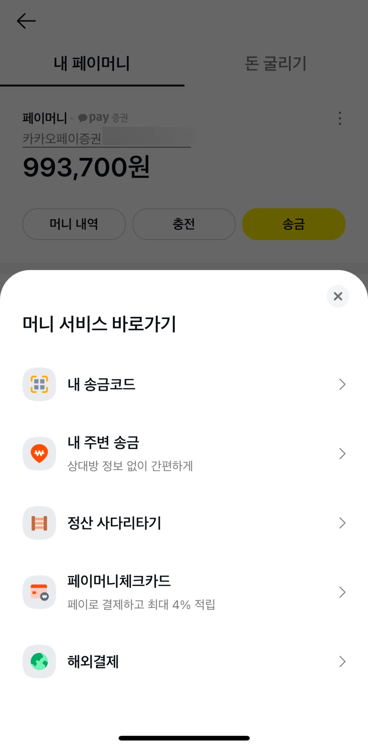 Kakao Pay Screen screen in the My QR Code flow