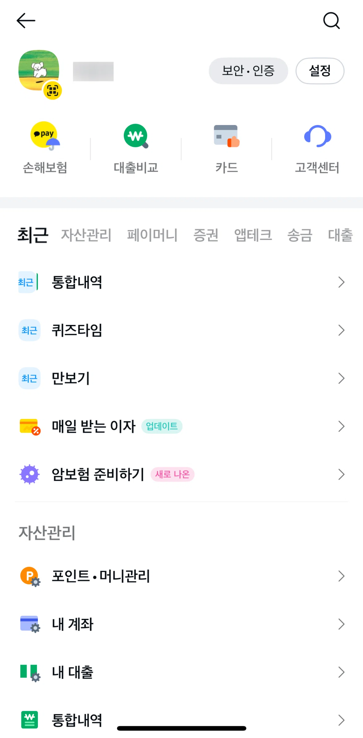 Kakao Pay Screen screen in the Security settings flow
