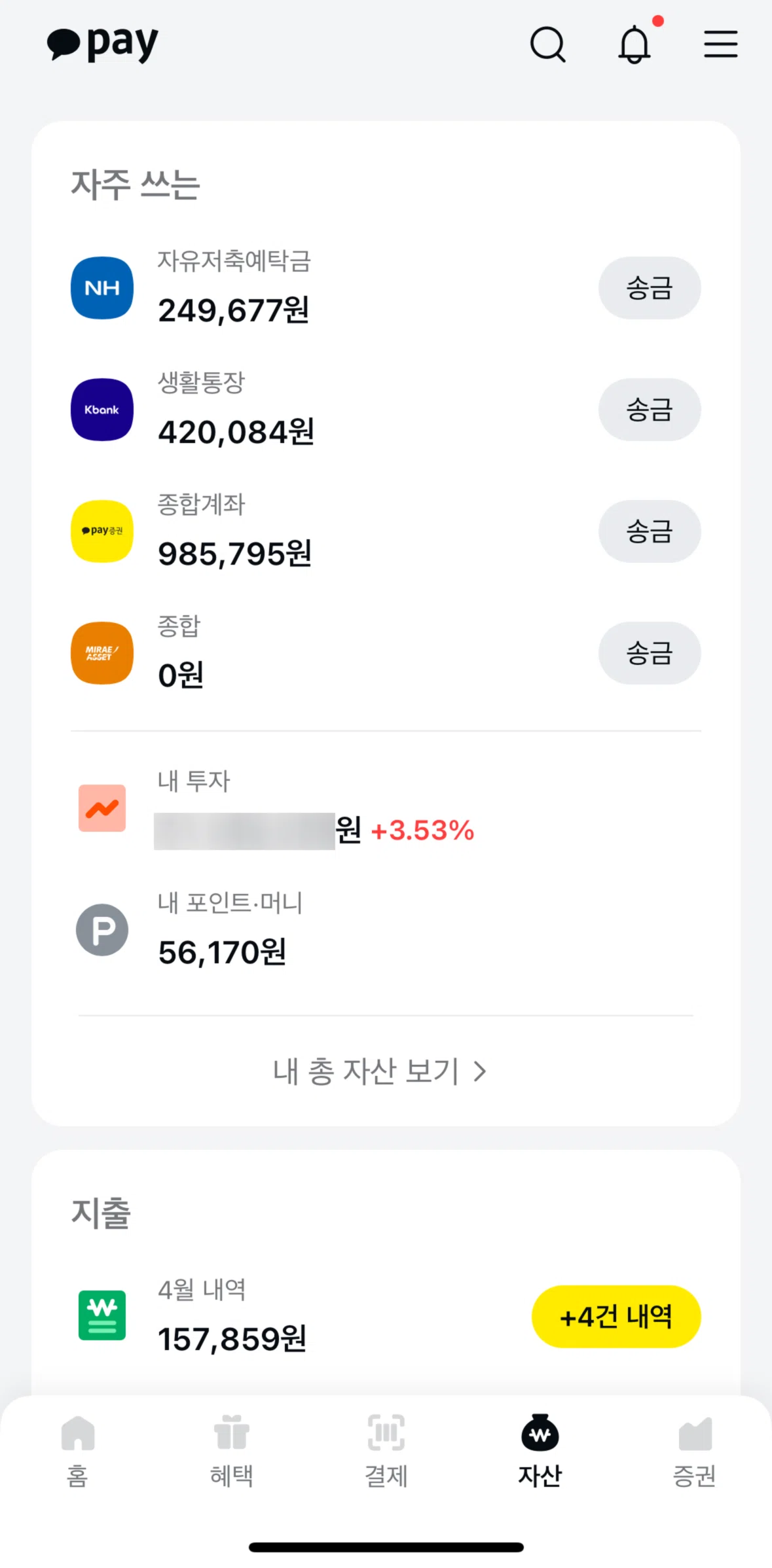 Kakao Pay Screen screen in the Total assets flow