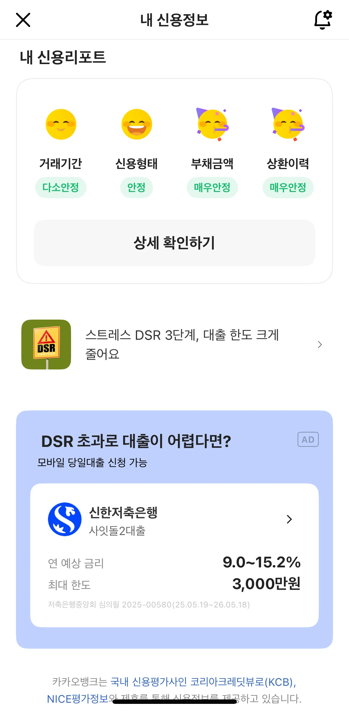 KakaoBank Screen screen in the Credit report flow