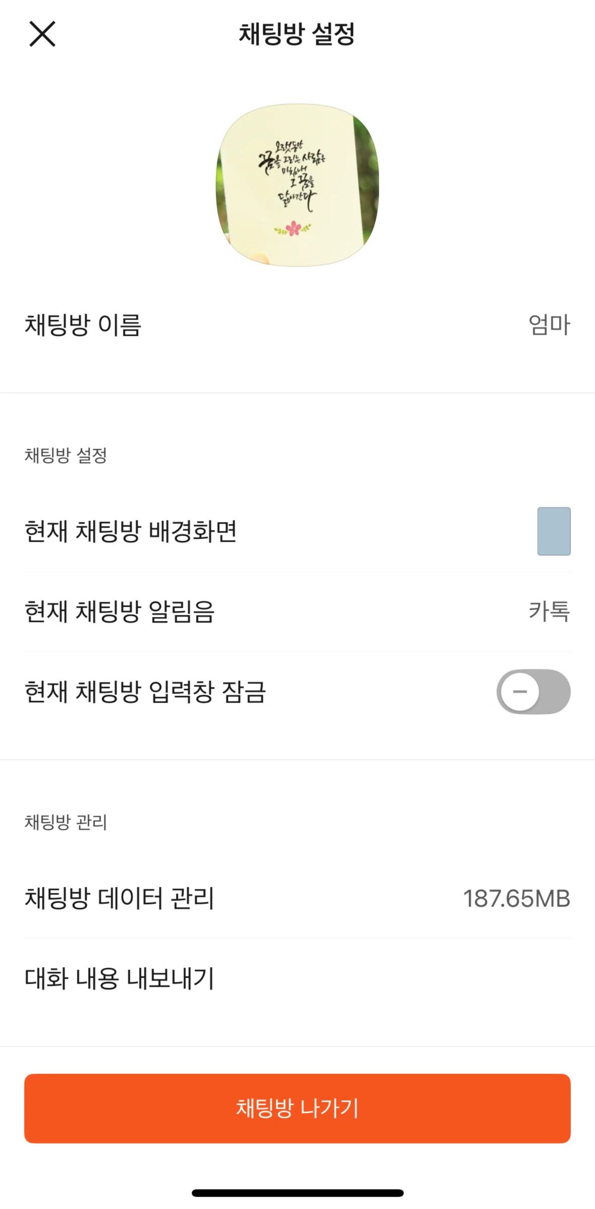 KakaoTalk Screen screen in the Chat room background flow