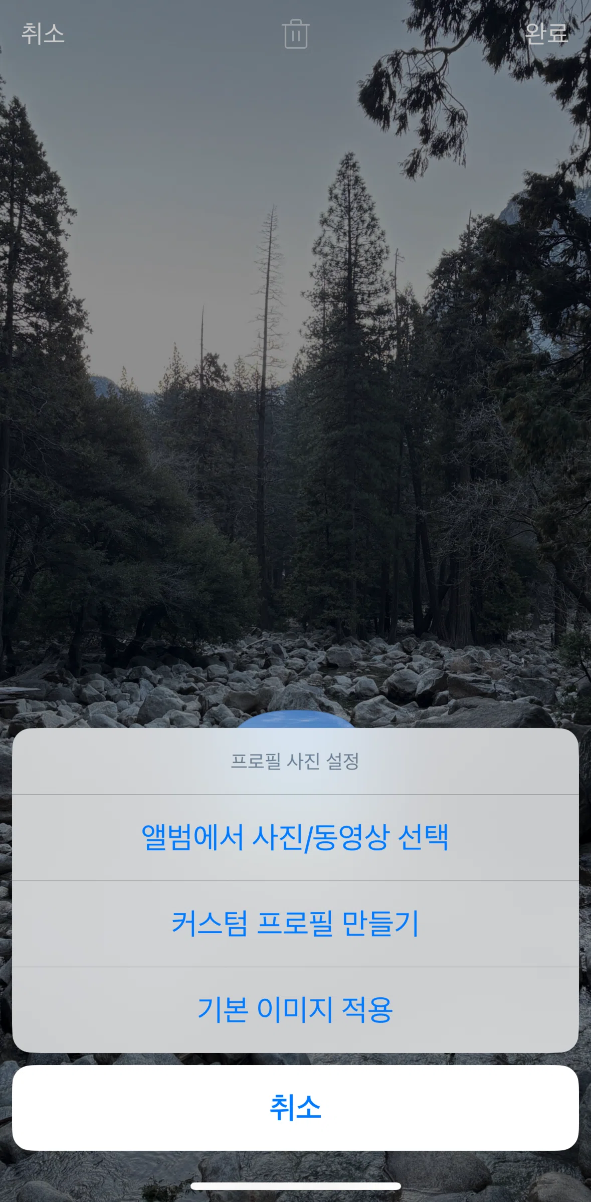 KakaoTalk Screen screen in the Create a custom profile flow