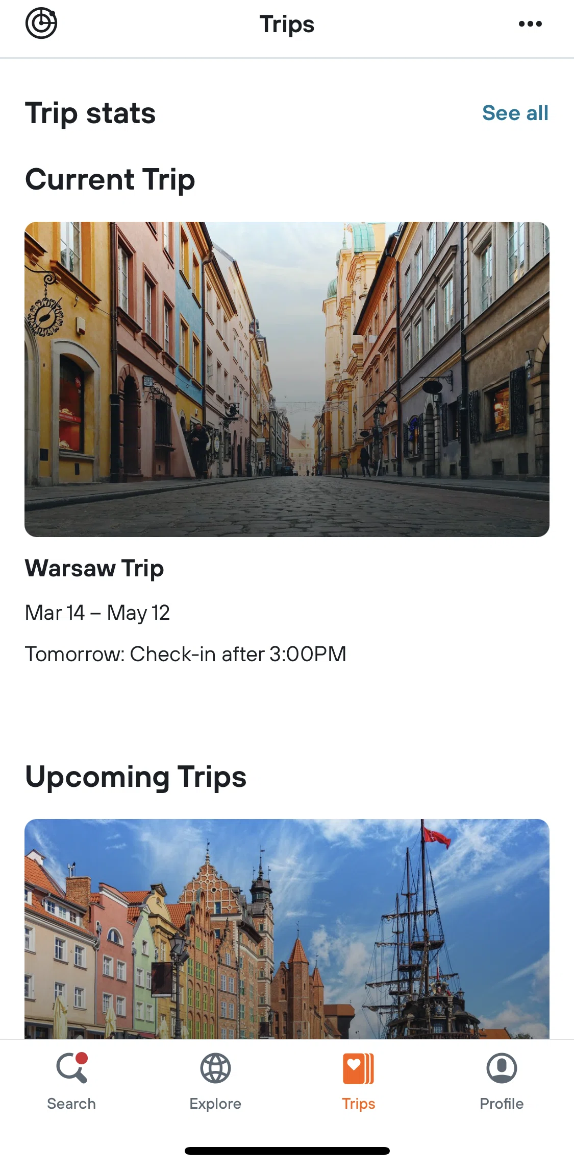 Kayak Screen screen in the Trip detail flow