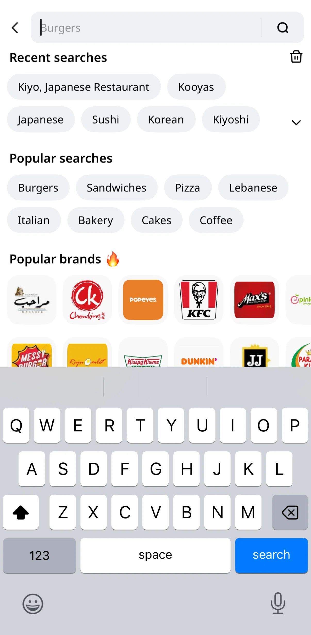 Keeta Screen screen in the Deleting search history flow