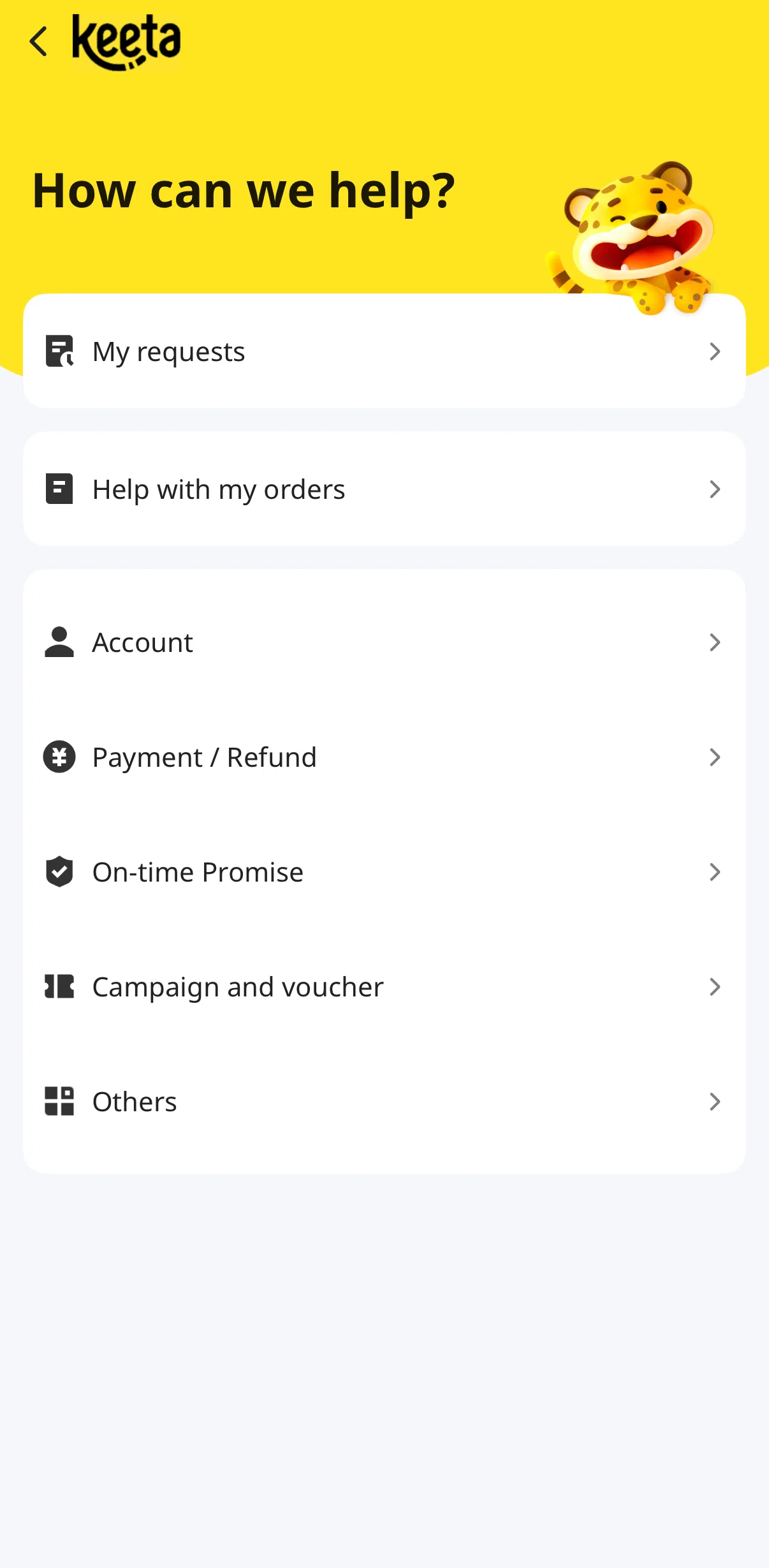 Keeta Screen screen in the Order assistance (Account) flow