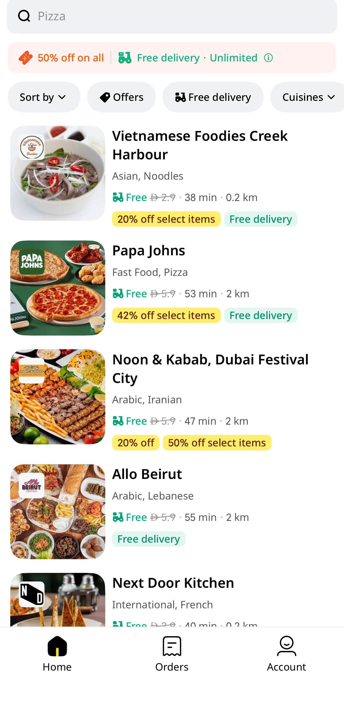 Keeta Screen screen in the Sorting restaurants flow