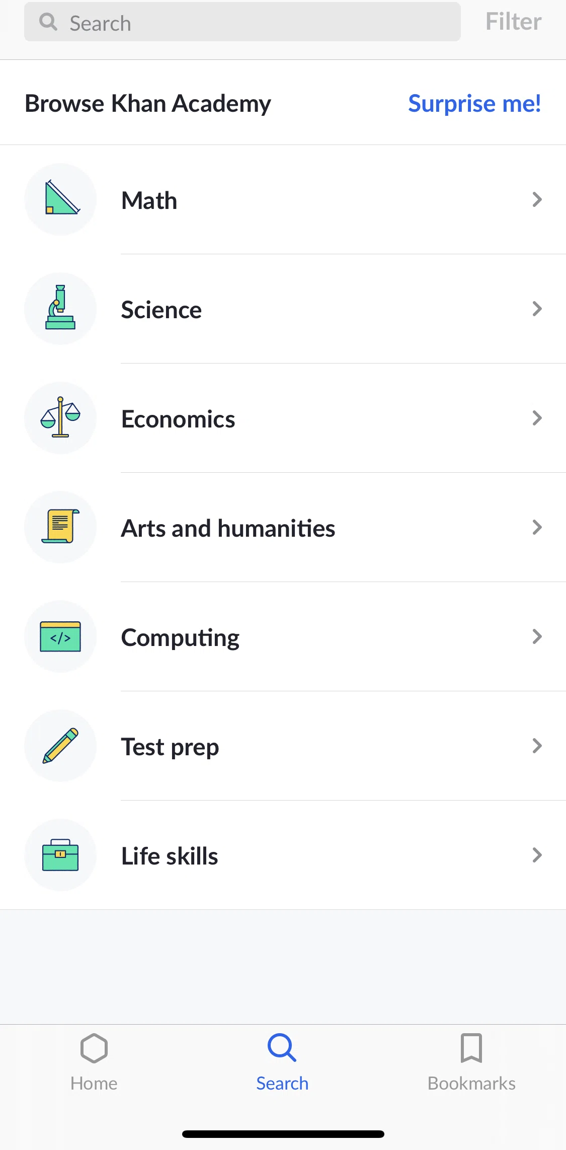 Khan Academy Screen screen in the Browsing Khan Academy flow