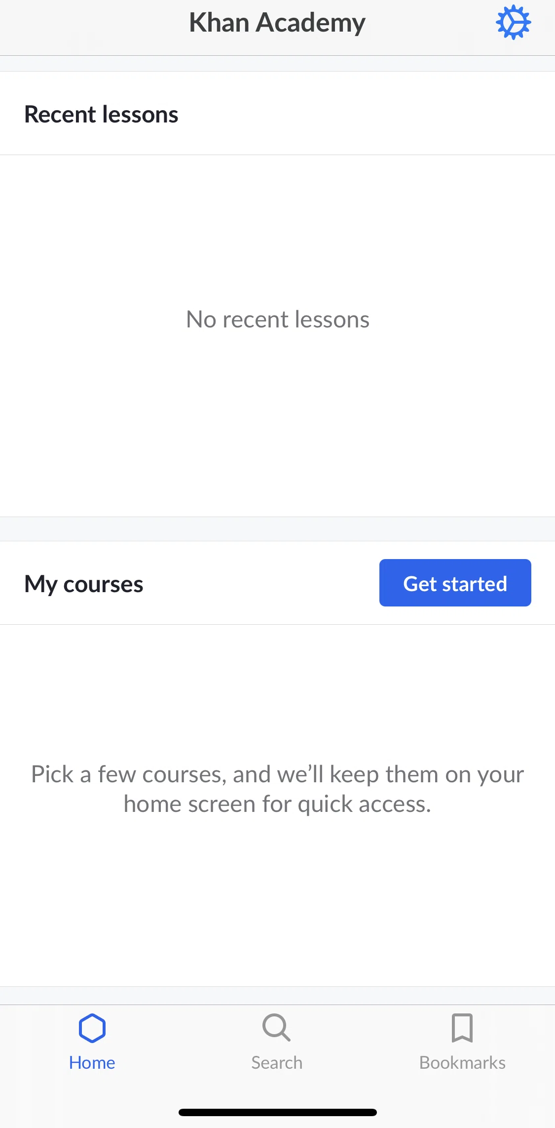 Khan Academy Screen screen in the Choosing courses flow