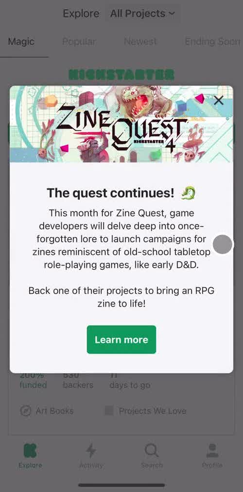Kickstarter Onboarding preview