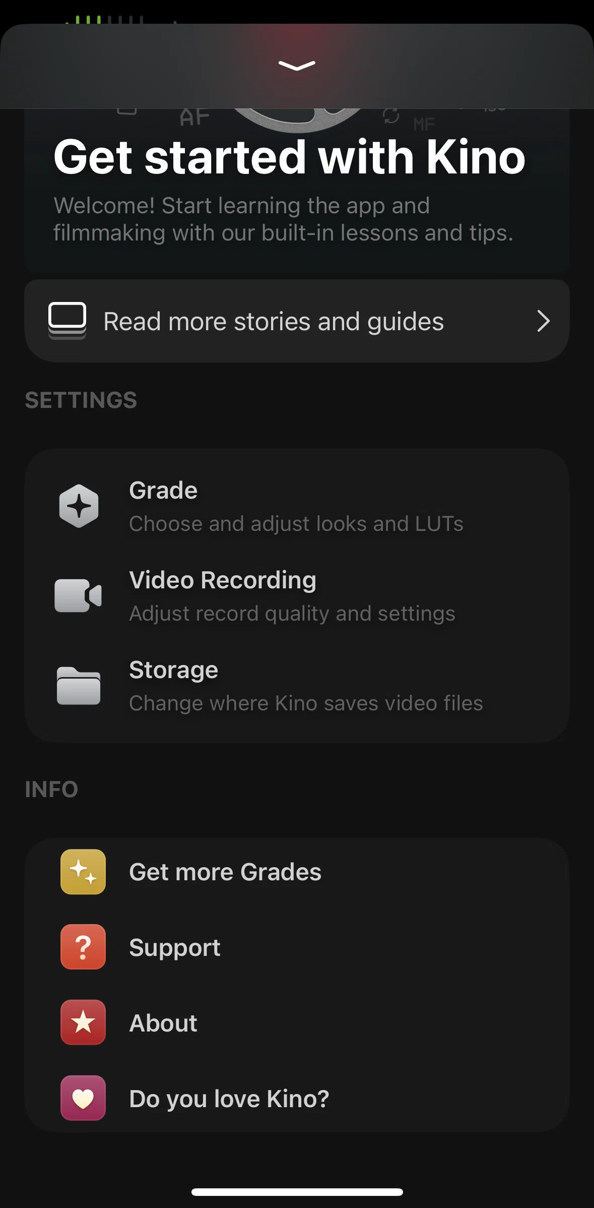 Kino Screen screen in the FAQ flow