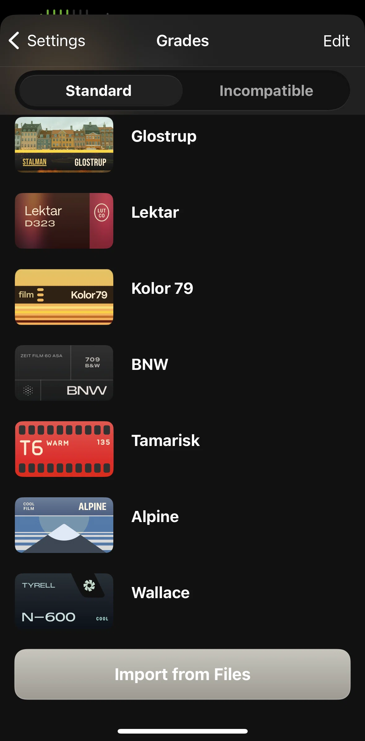 Kino Screen screen in the Importing a preset flow