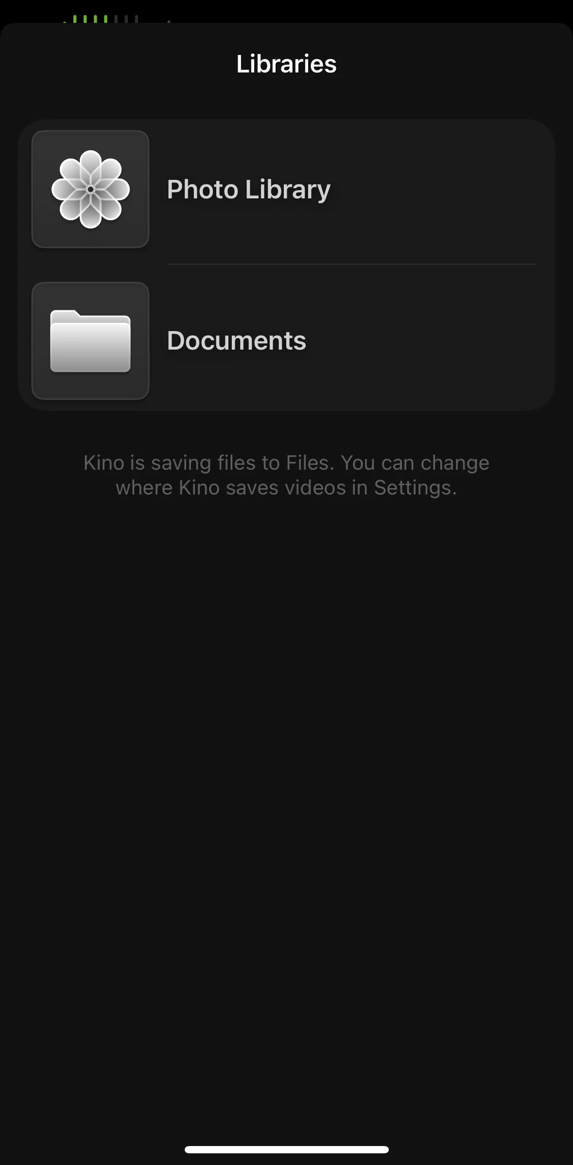 Kino Screen screen in the Importing a video from photo library flow