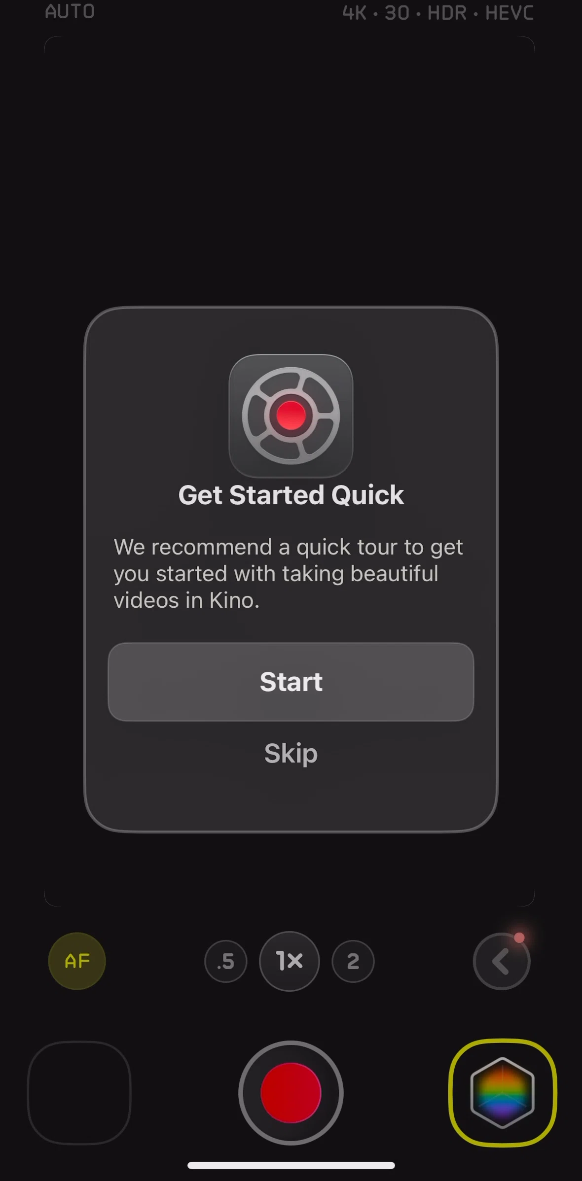Kino Screen screen in the Starting a guided tour flow
