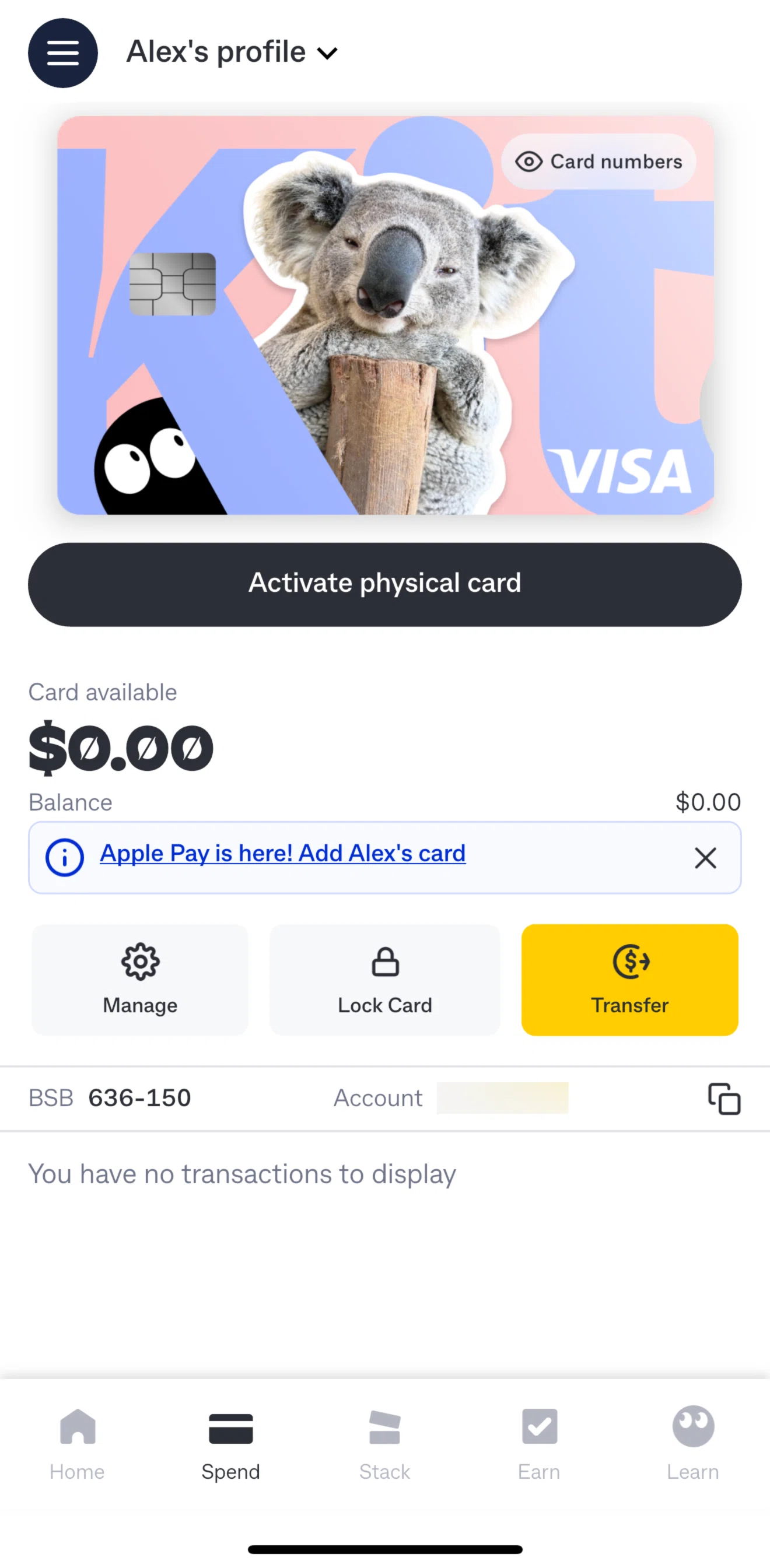 Kit Screen screen in the Activating a physical card flow