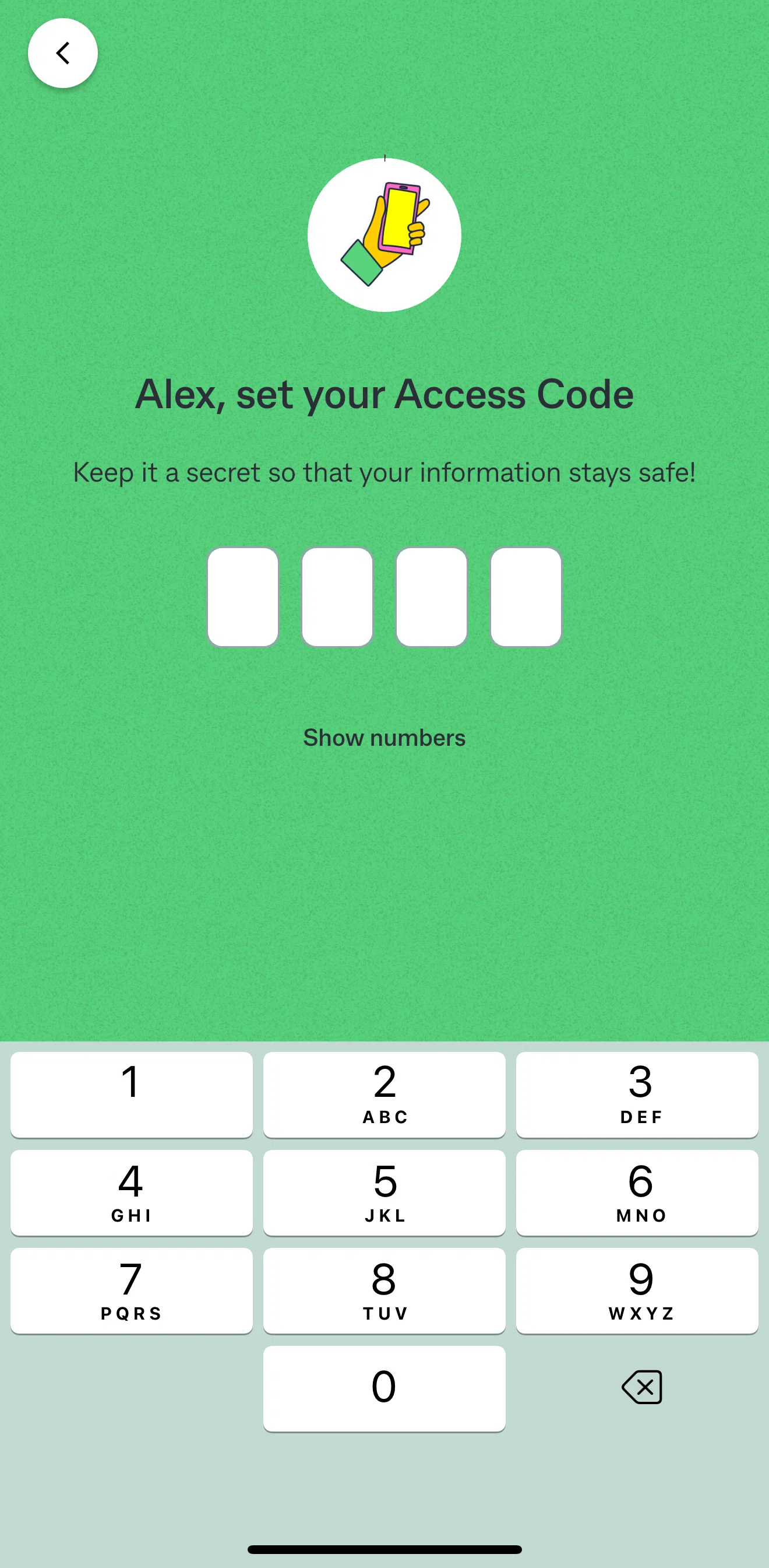 Kit Screen screen in the Setting up access code flow