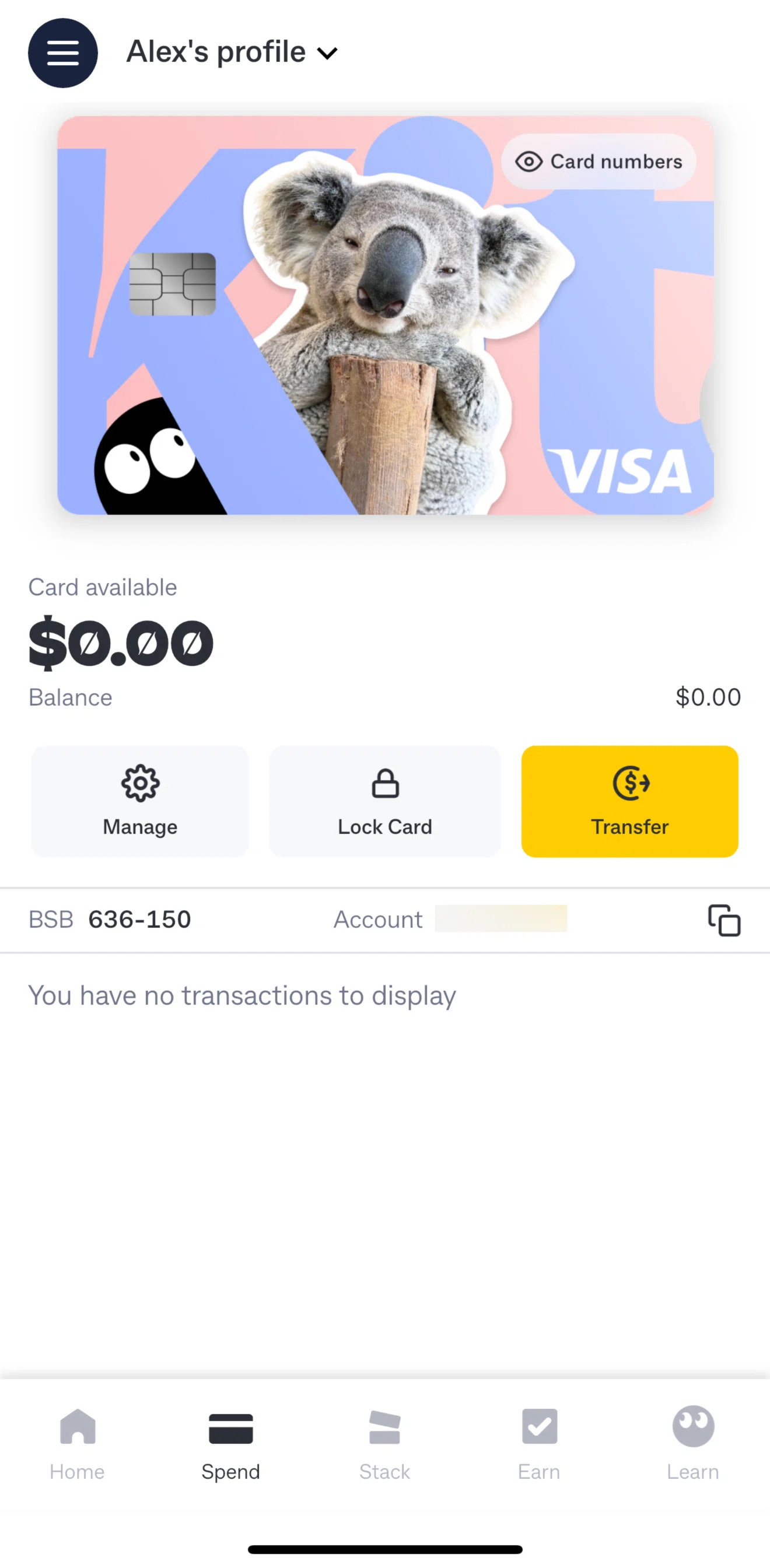 Kit Screen screen in the Showing card numbers flow