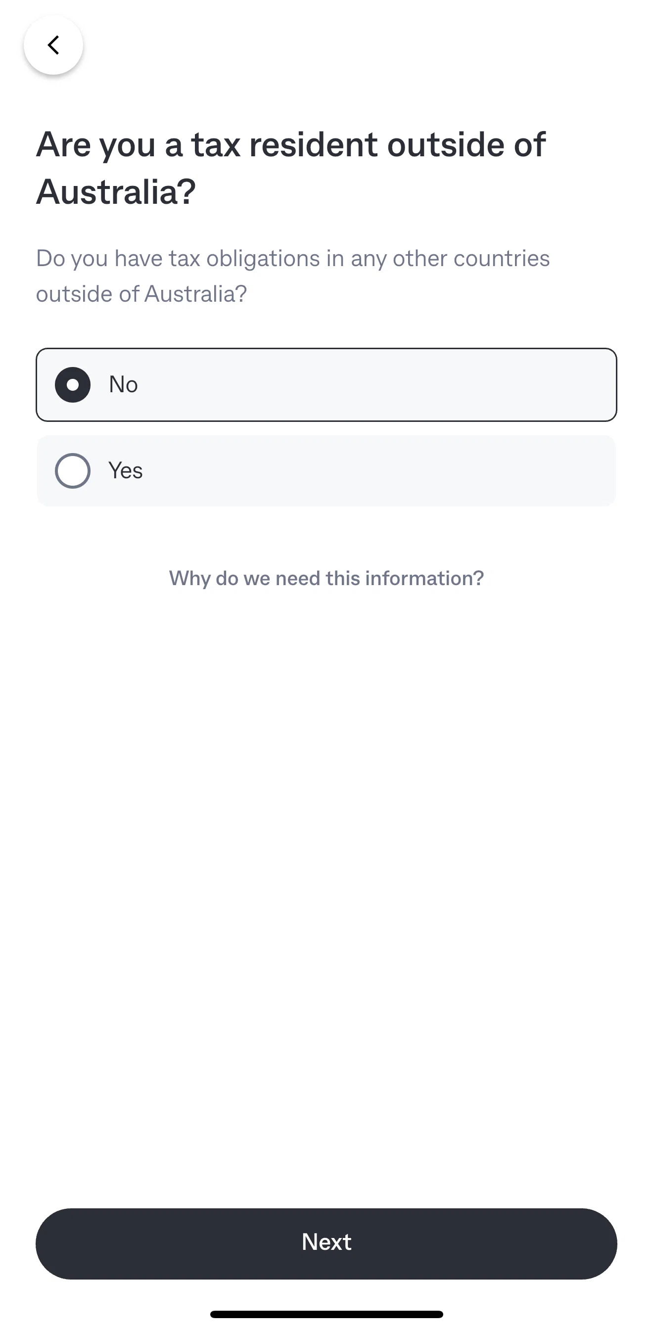 Kit Screen screen in the Tax information flow