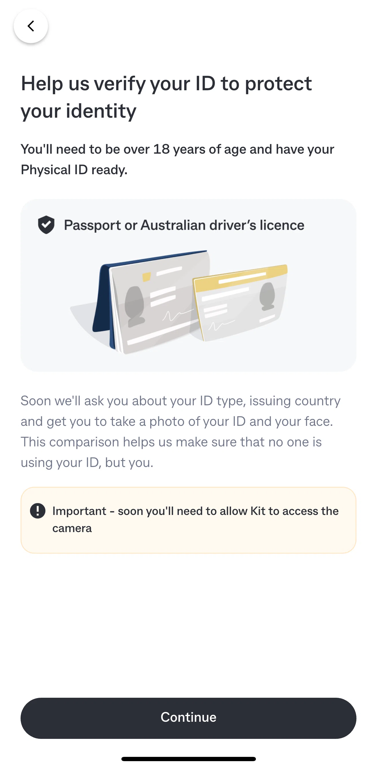 Kit Screen screen in the Verifying ID flow