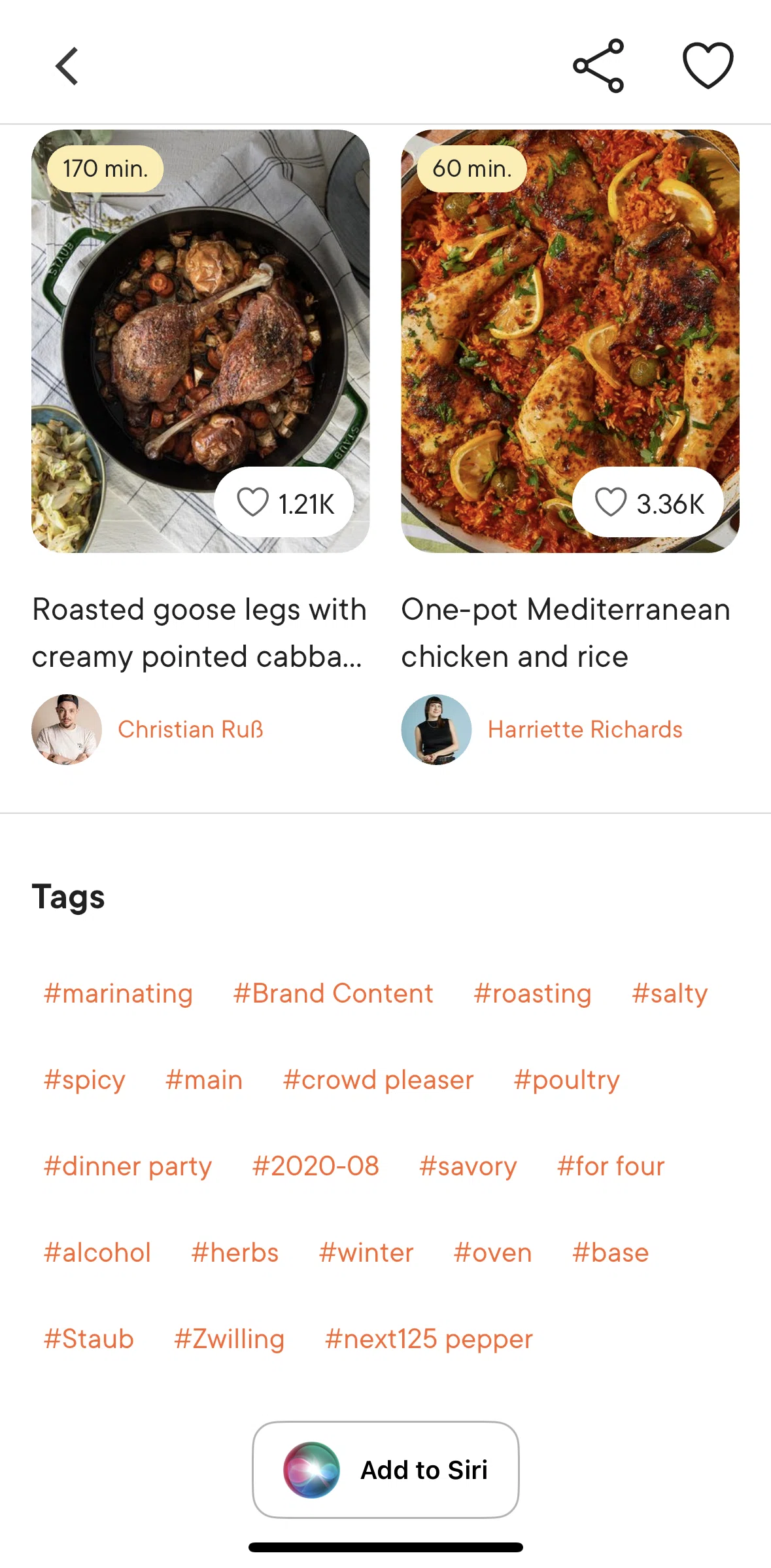 Kitchen Stories Screen screen in the Adding recipe to Siri flow