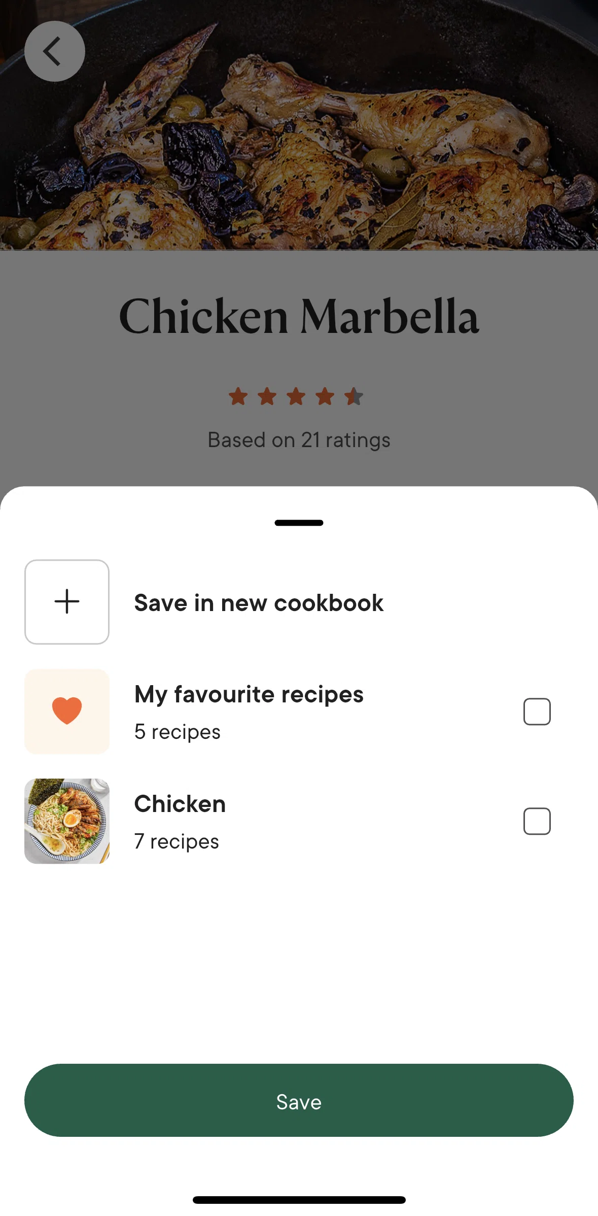 Kitchen Stories Screen screen in the Creating a cookbook flow