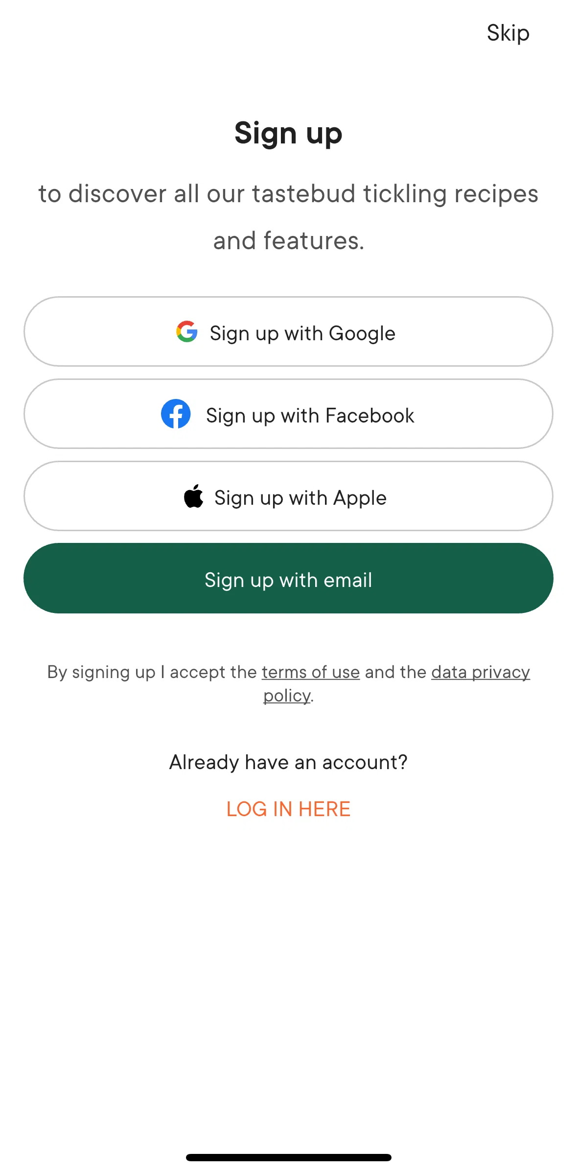 Kitchen Stories Screen screen in the Creating an account flow