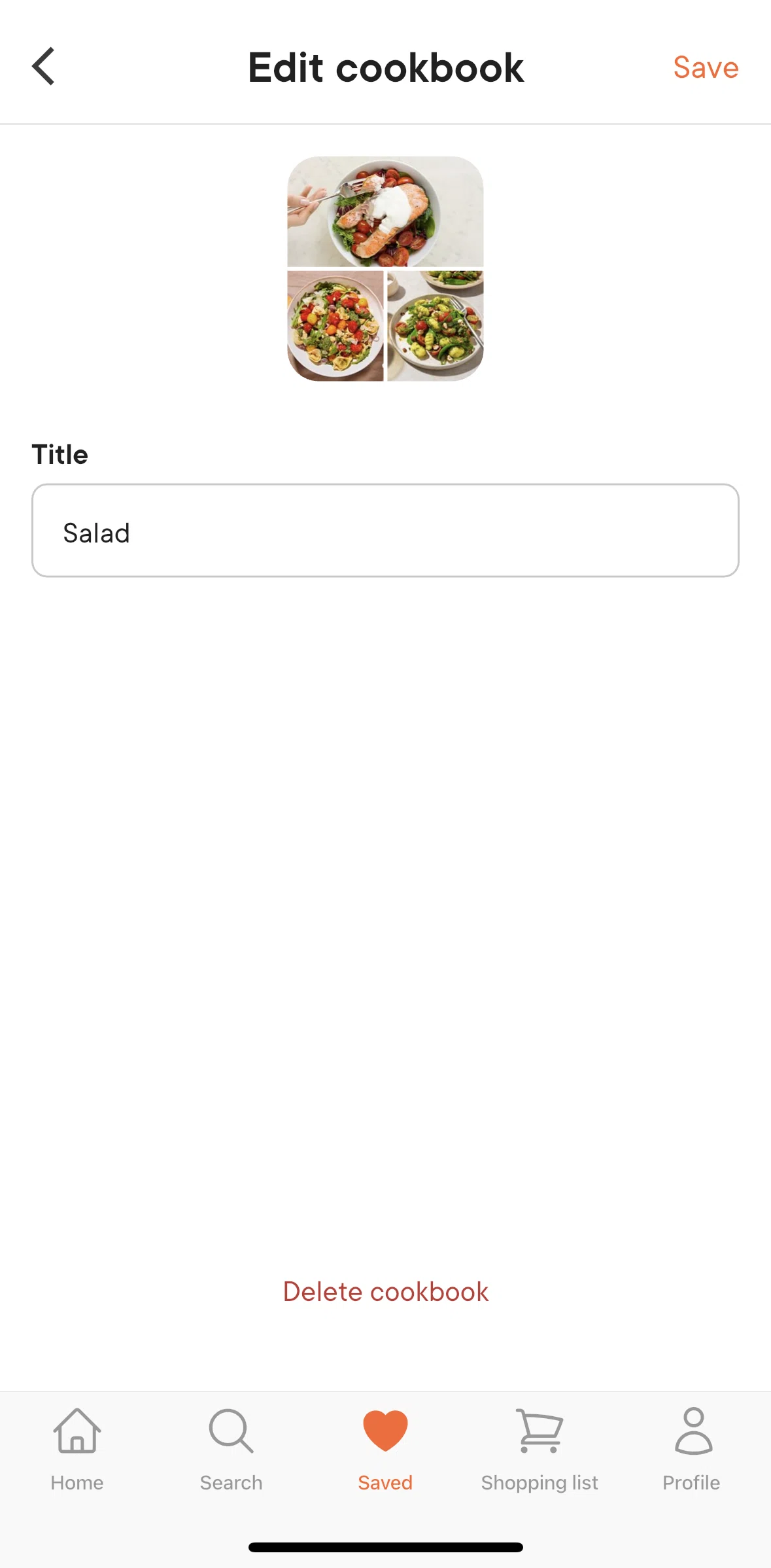 Kitchen Stories Screen screen in the Deleting a cookbook flow