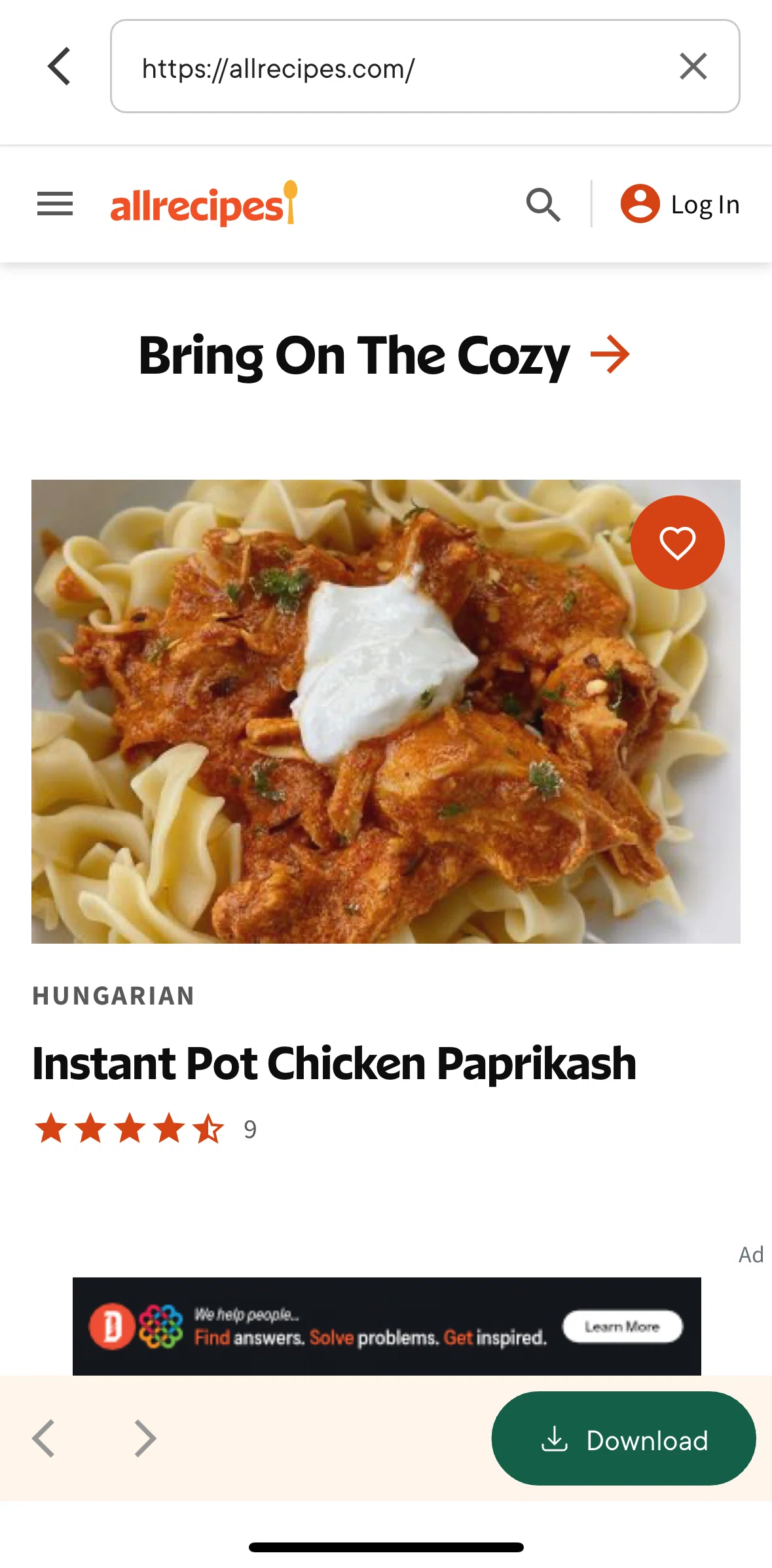 Kitchen Stories Screen screen in the Downloading a recipe flow