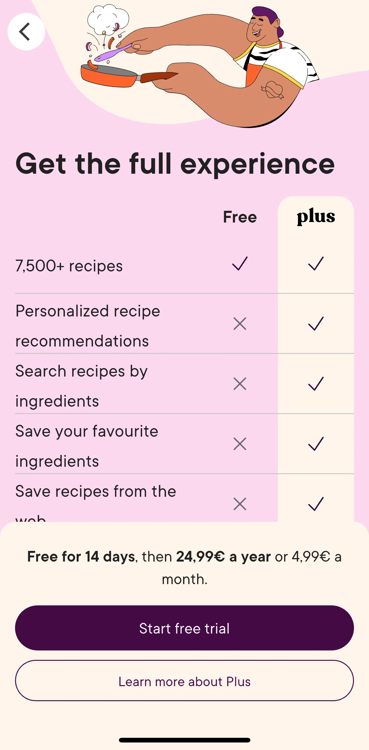 Kitchen Stories Screen screen in the Learn more about plus flow