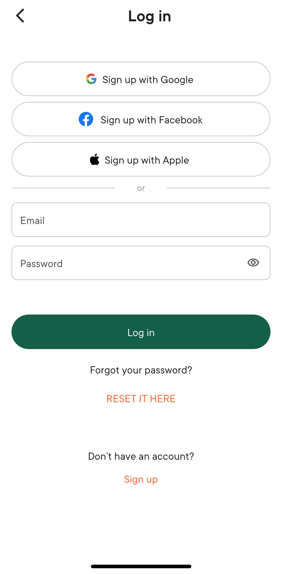 Kitchen Stories Screen screen in the Resetting password flow