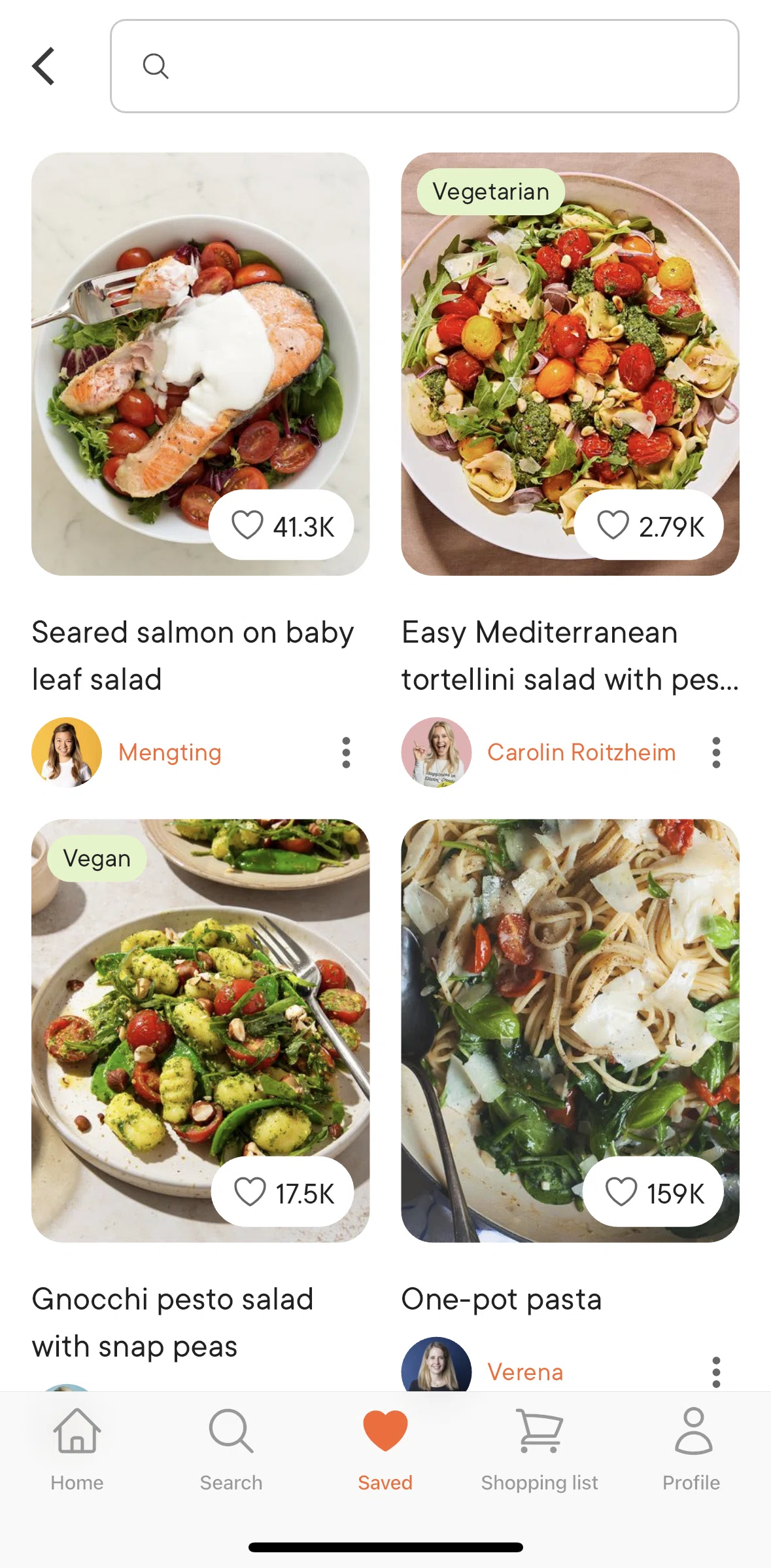 Kitchen Stories Screen screen in the Searching a recipe in a cookbook flow