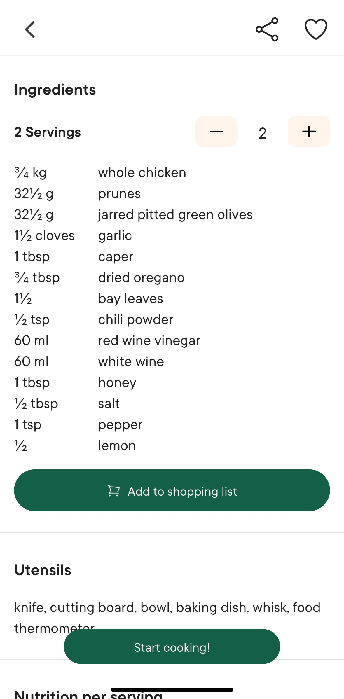 Kitchen Stories Screen screen in the Start cooking flow