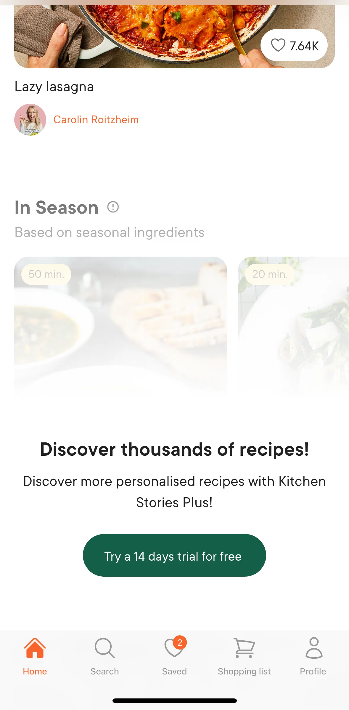 Kitchen Stories Screen screen in the Subscribing to plus flow