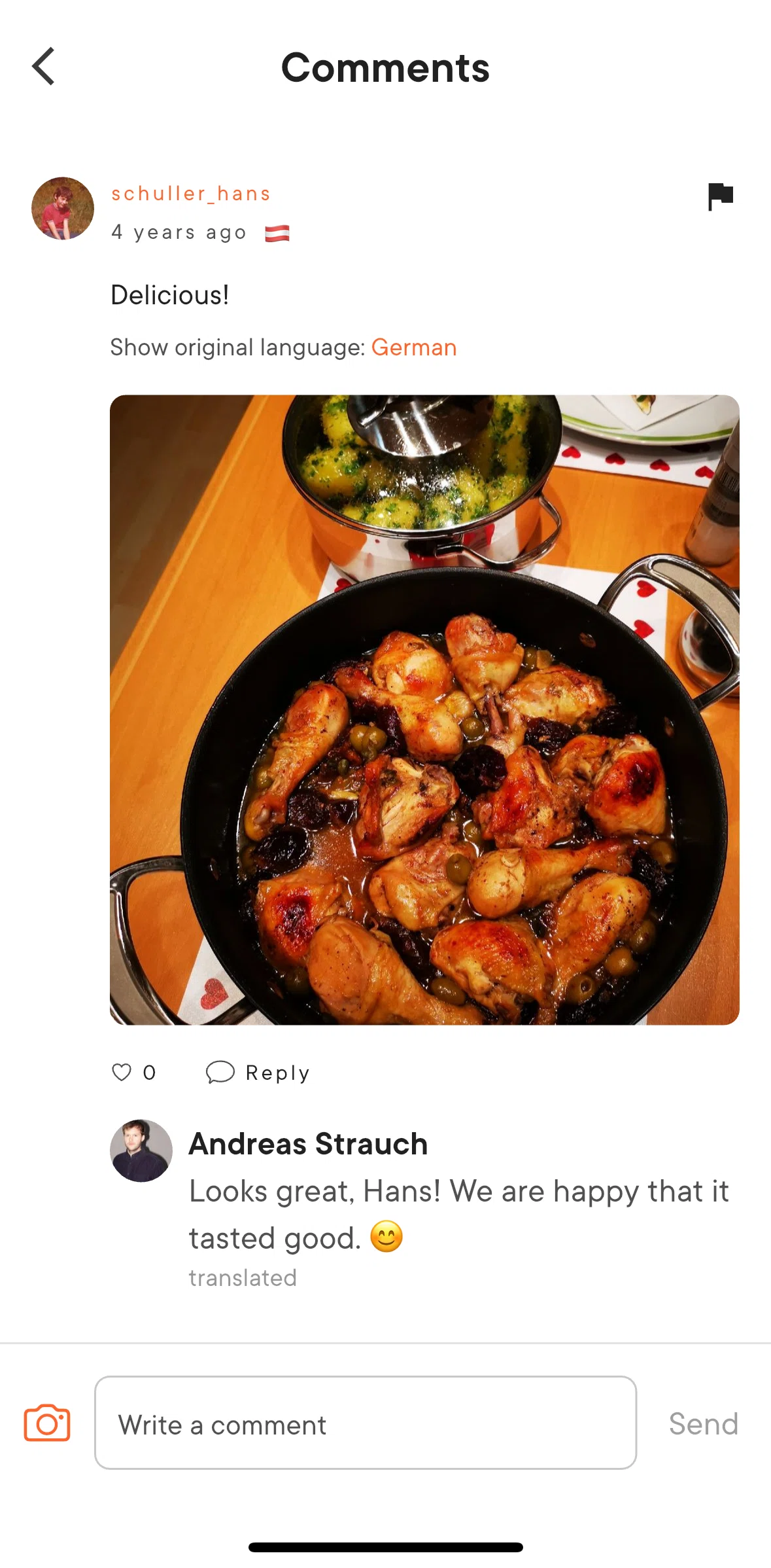 Kitchen Stories Screen screen in the Translating a comment flow