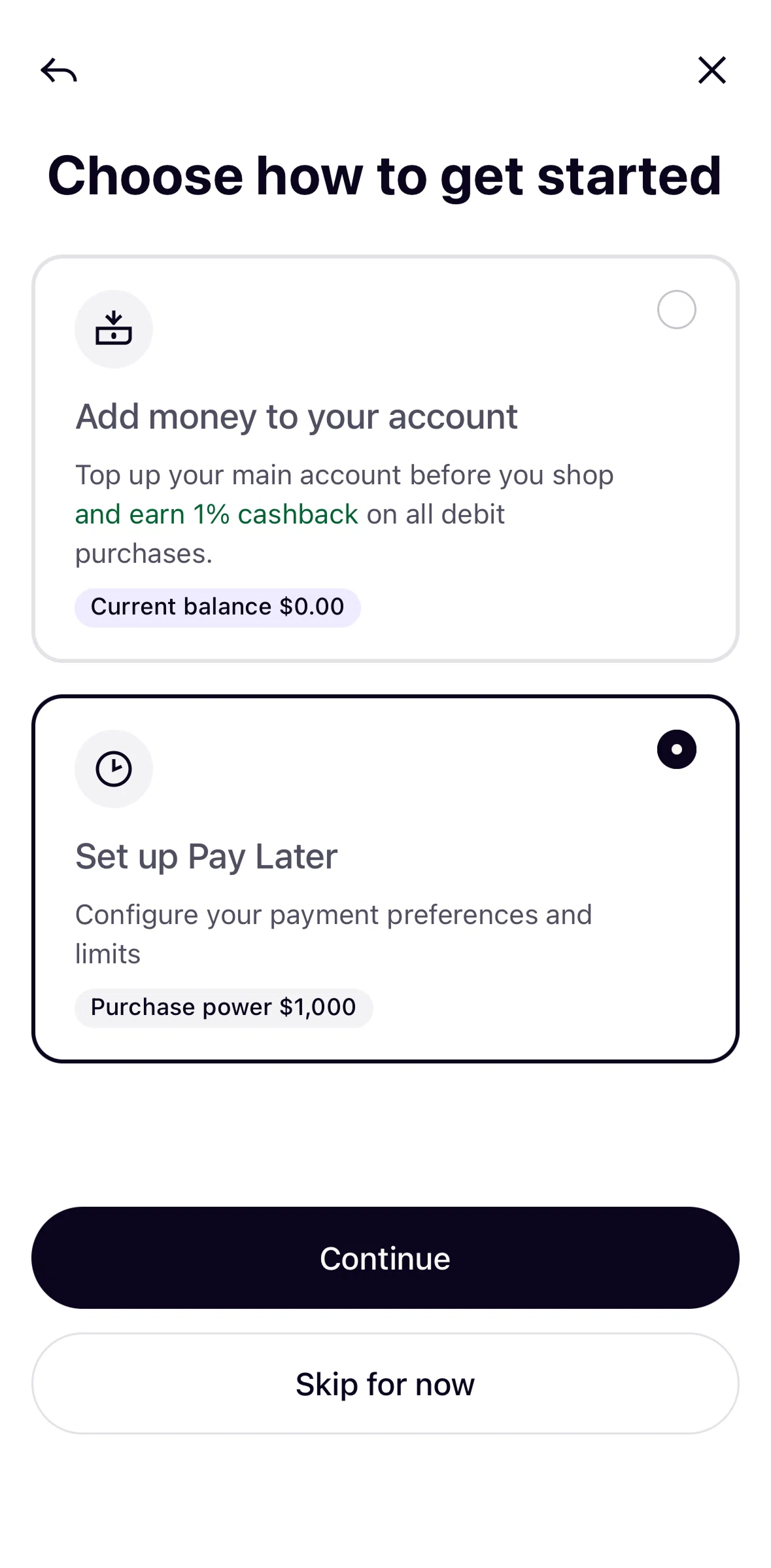 Klarna Screen screen in the Activating a purchase plan flow