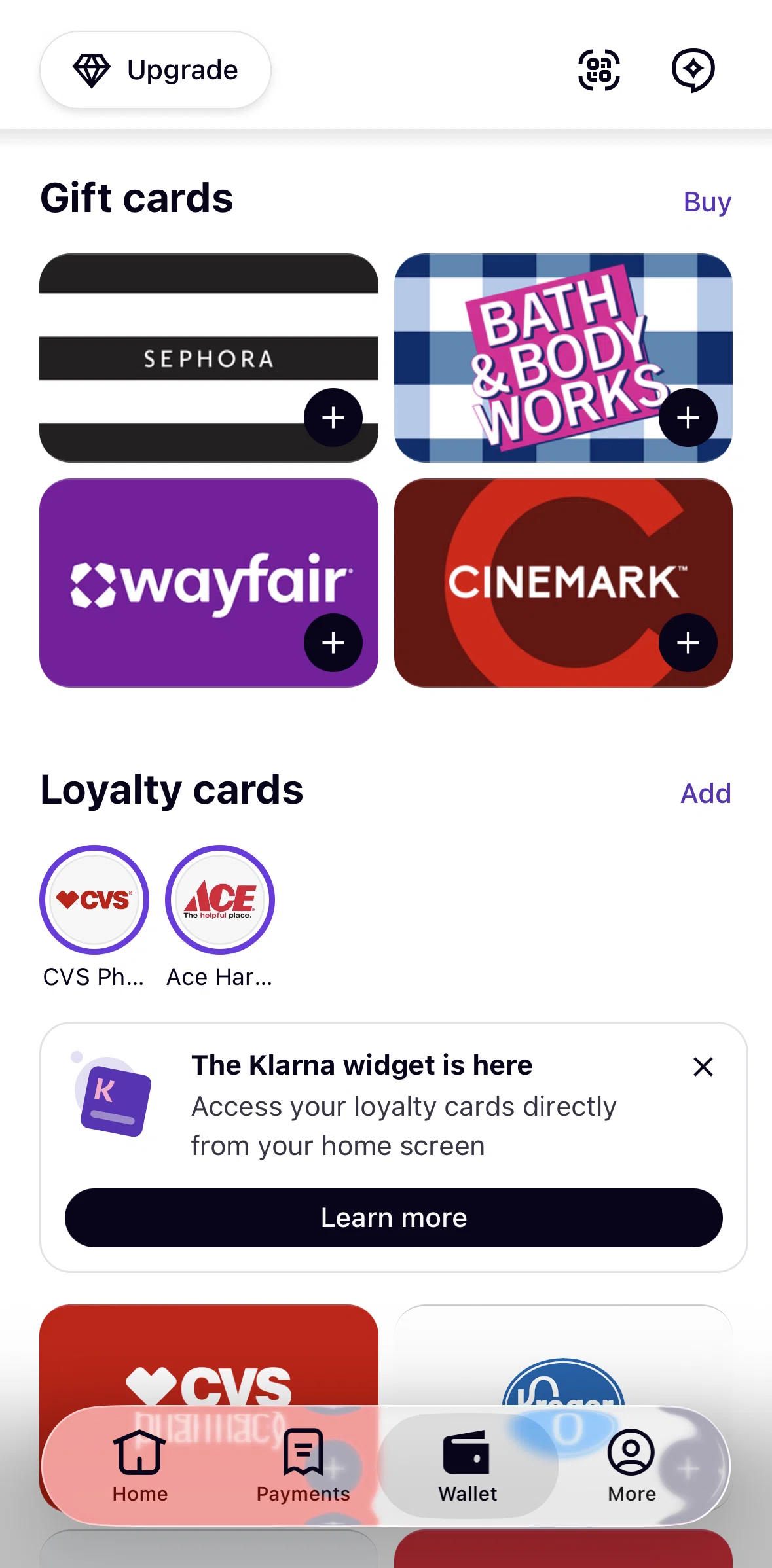Klarna Screen screen in the Add a loyalty card flow