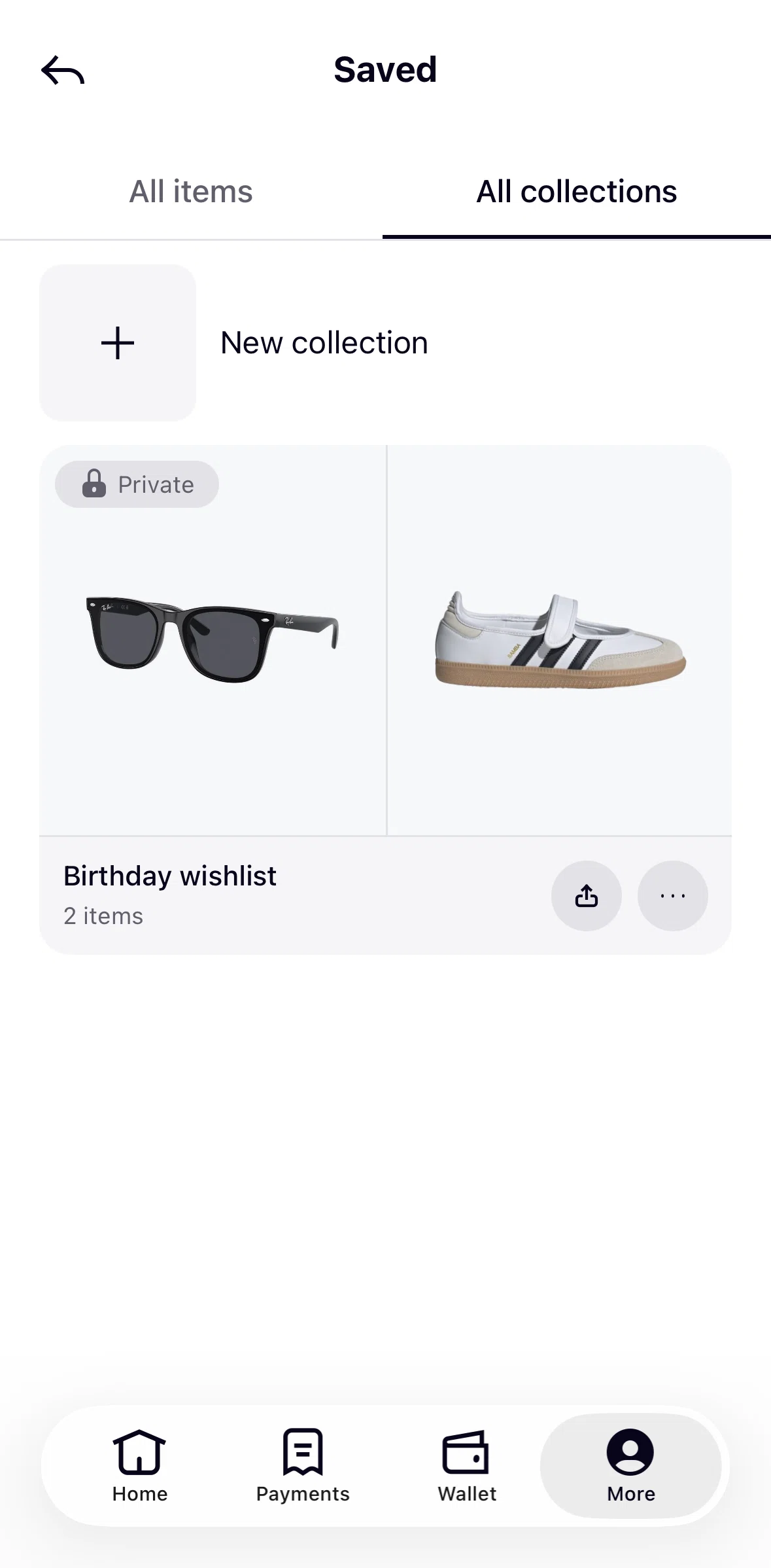 Klarna Screen screen in the Adding an item to collection flow