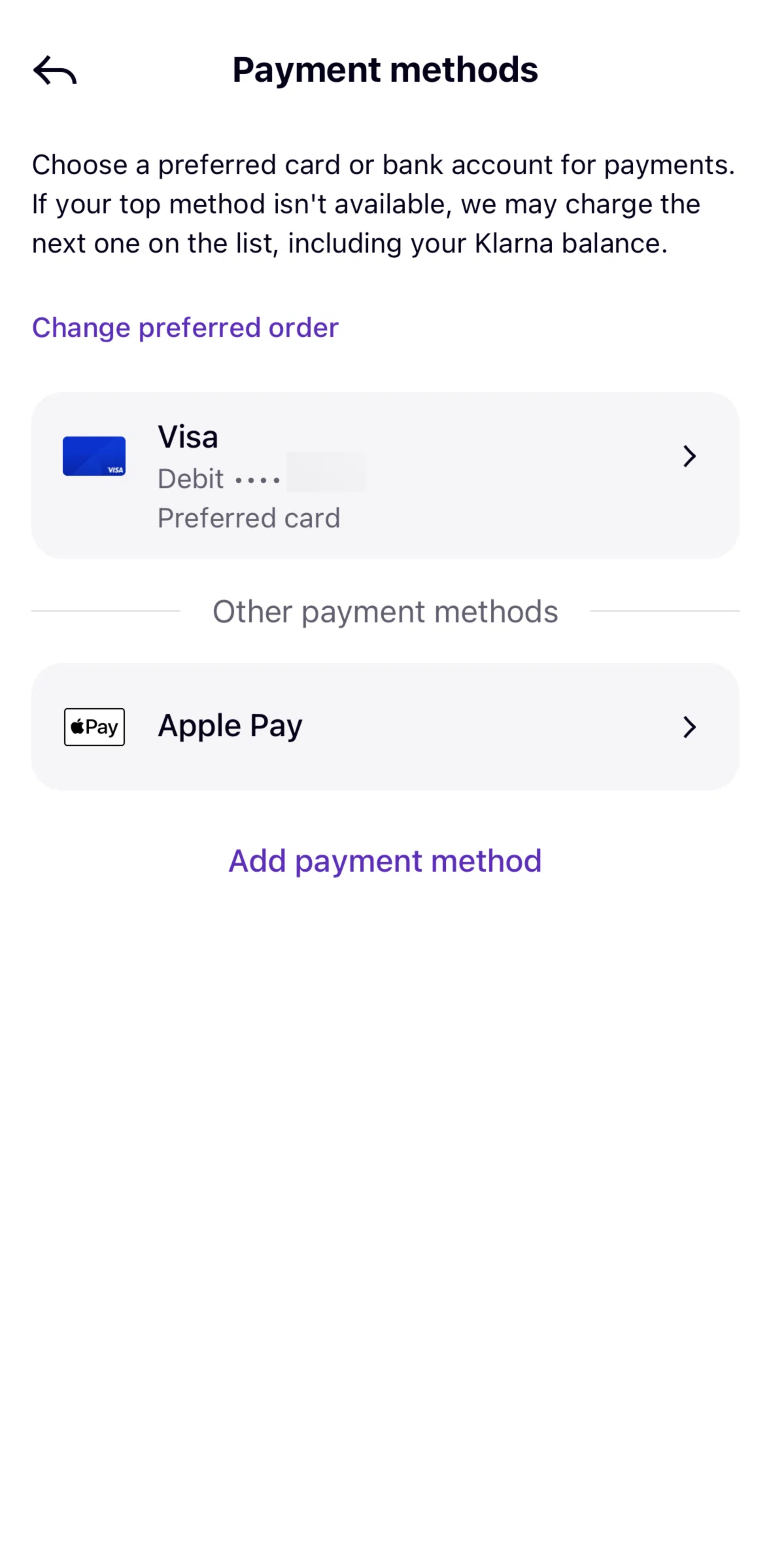 Klarna Screen screen in the Card details flow