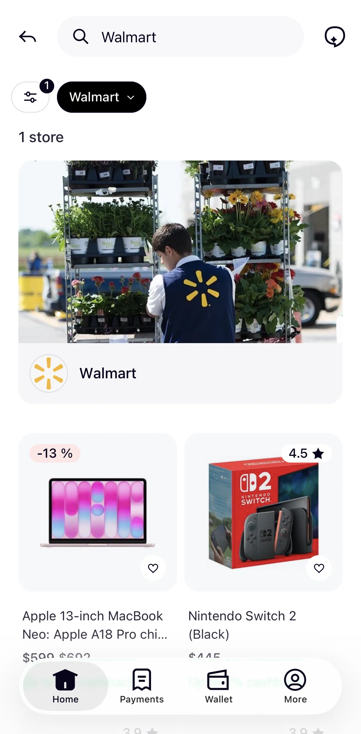 Klarna Screen screen in the Filtering products flow