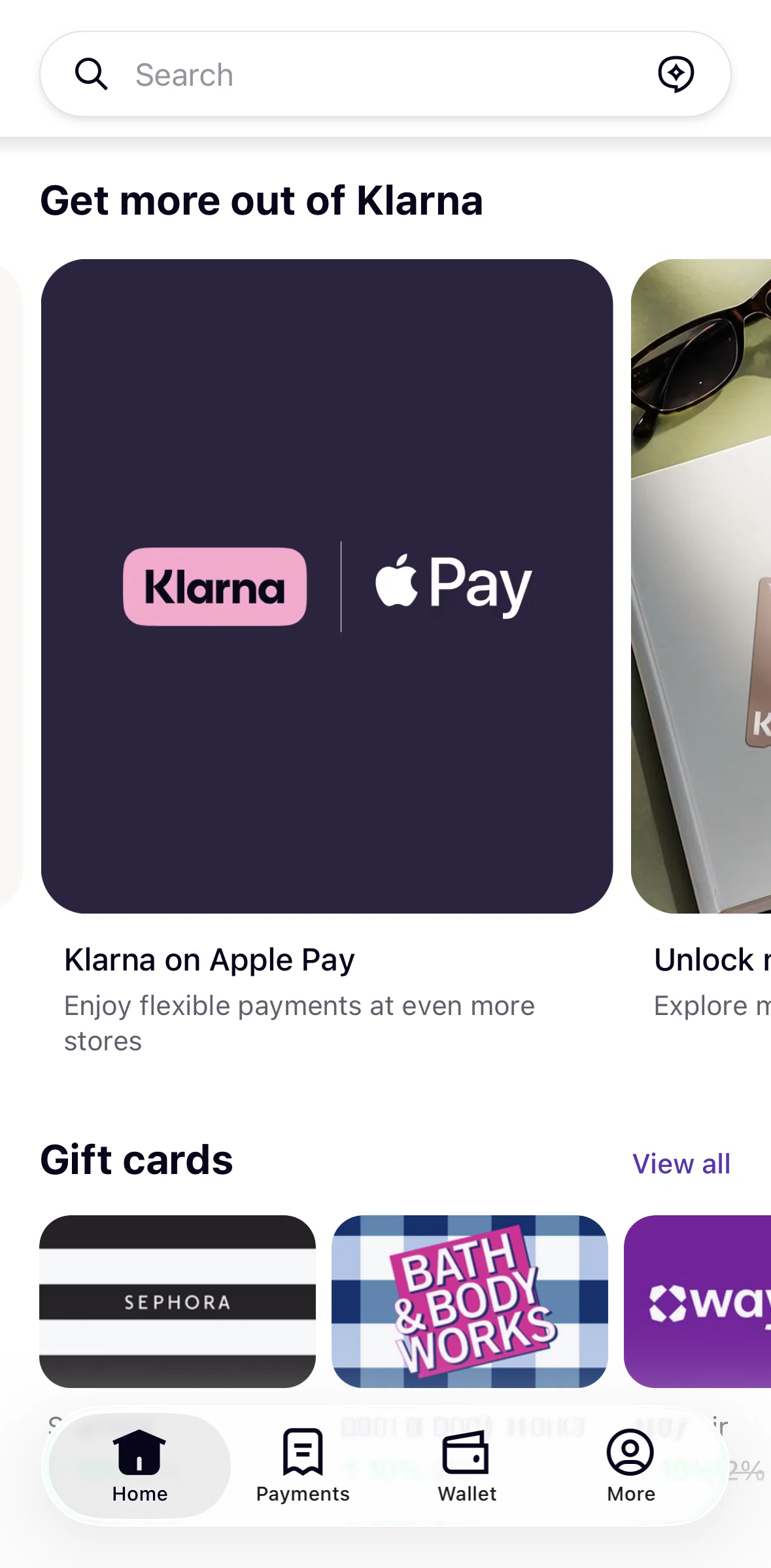 Klarna Screen screen in the Gift cards flow